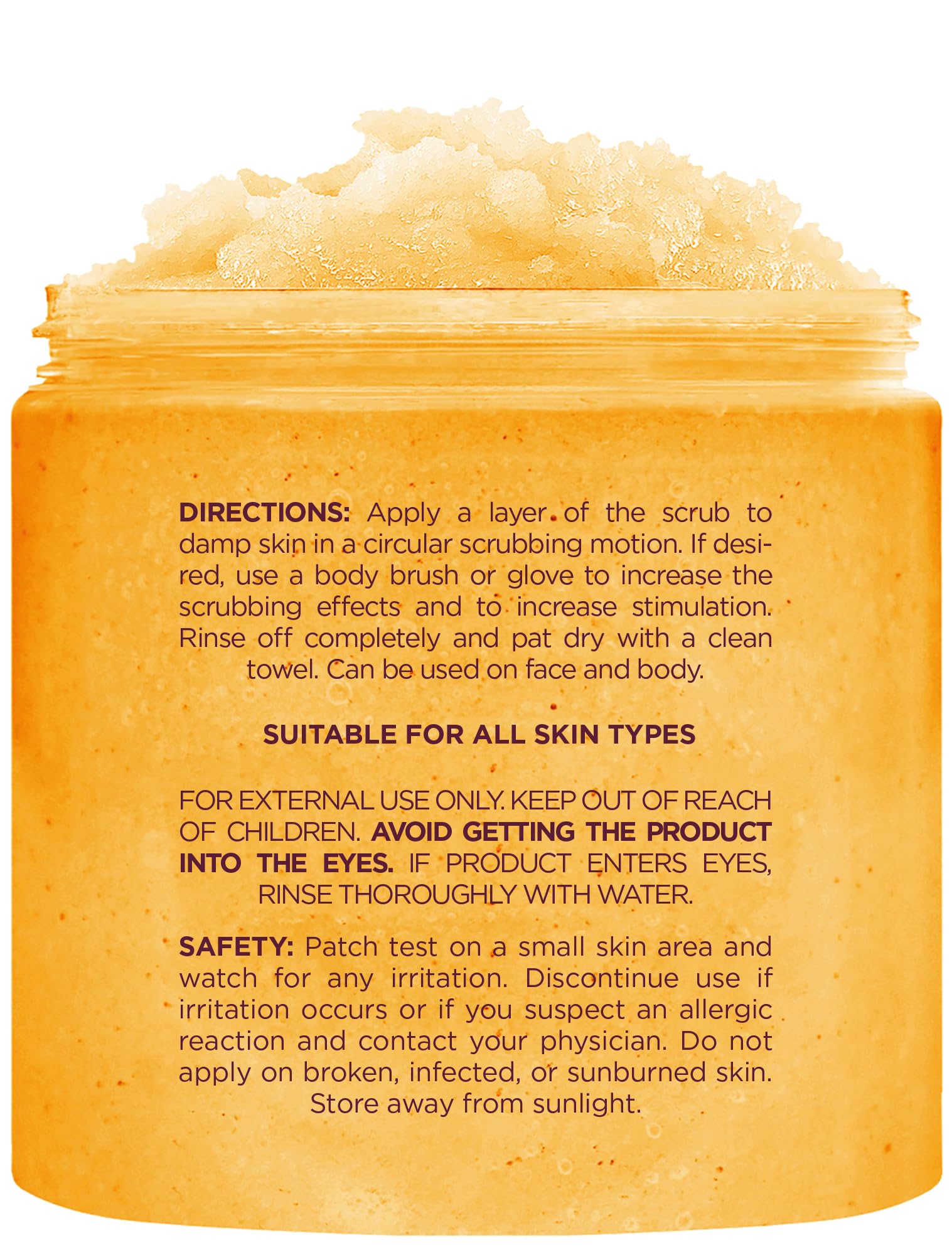 Hydrating peach bellini honey body exfoliant texture close up view.