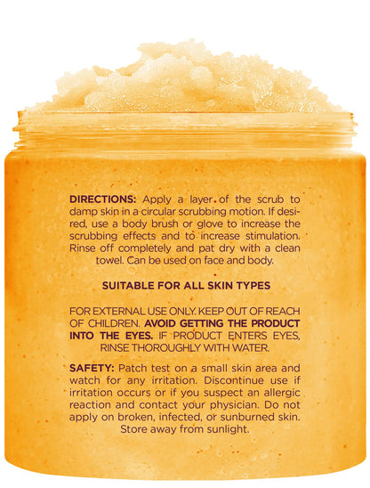 Hydrating peach bellini honey body exfoliant texture close up view.