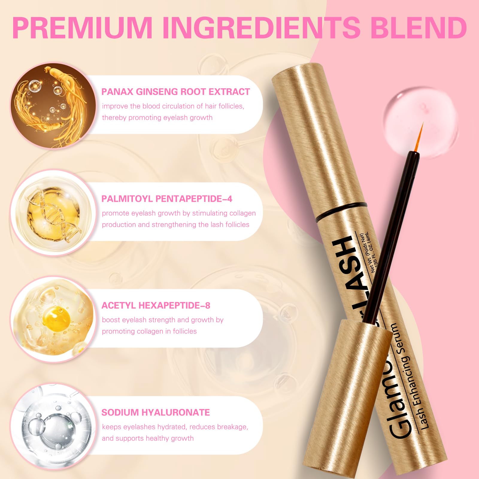 Glamosoar Eyelash Serum bottle with the slender applicator brush head for precise lash line application.