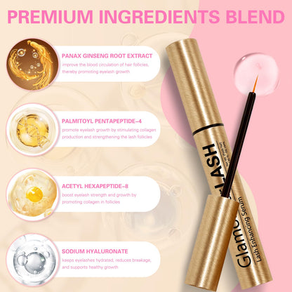 Glamosoar Eyelash Serum bottle with the slender applicator brush head for precise lash line application.