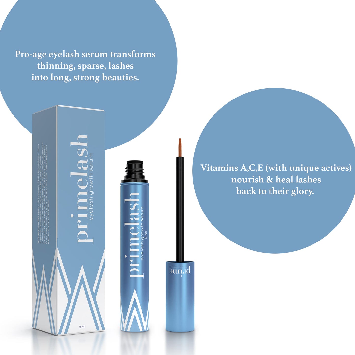 Prime Prometics PrimeLash Growth Serum packaging box and vitamin infused formula tube