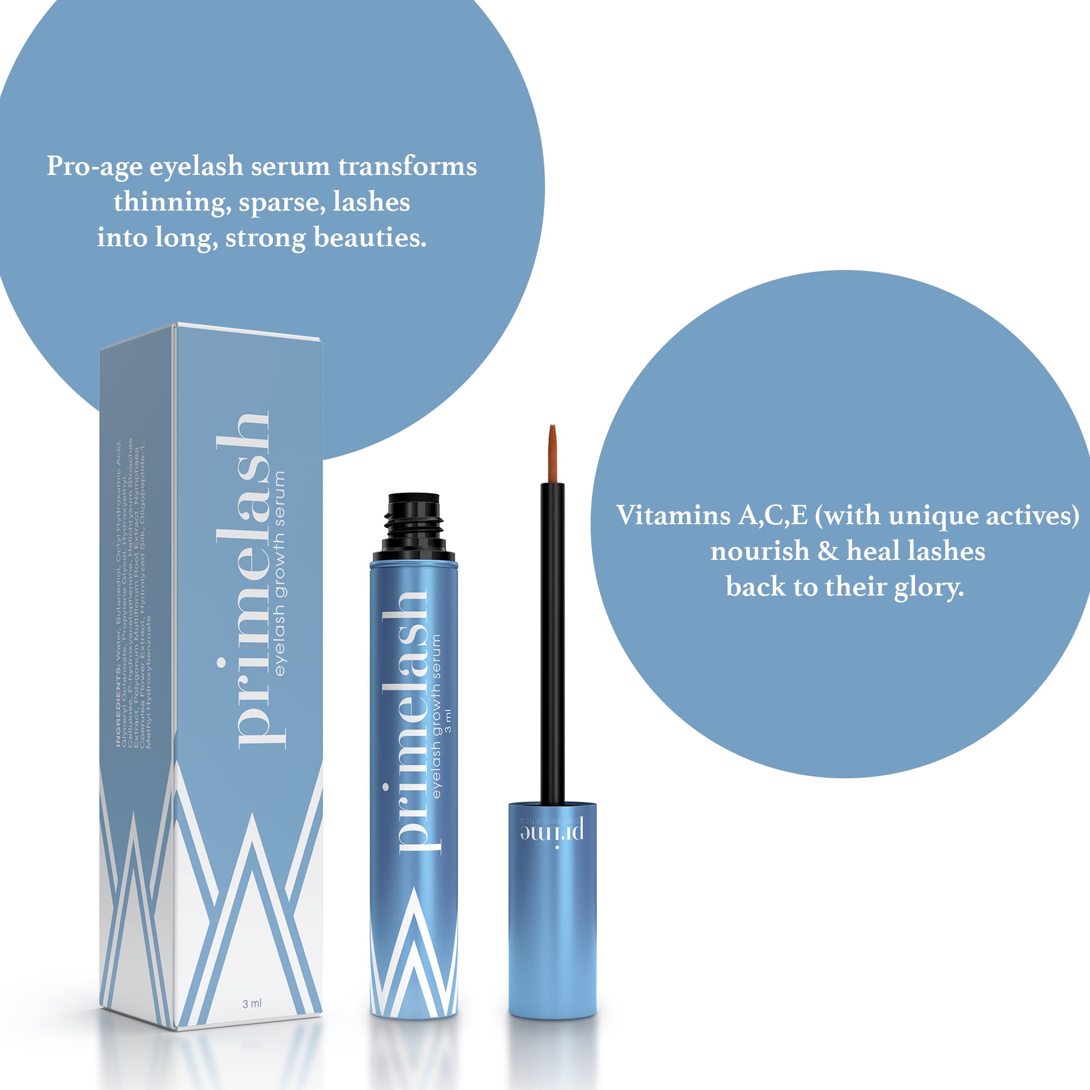 Prime Prometics PrimeLash Growth Serum packaging box and vitamin infused formula tube