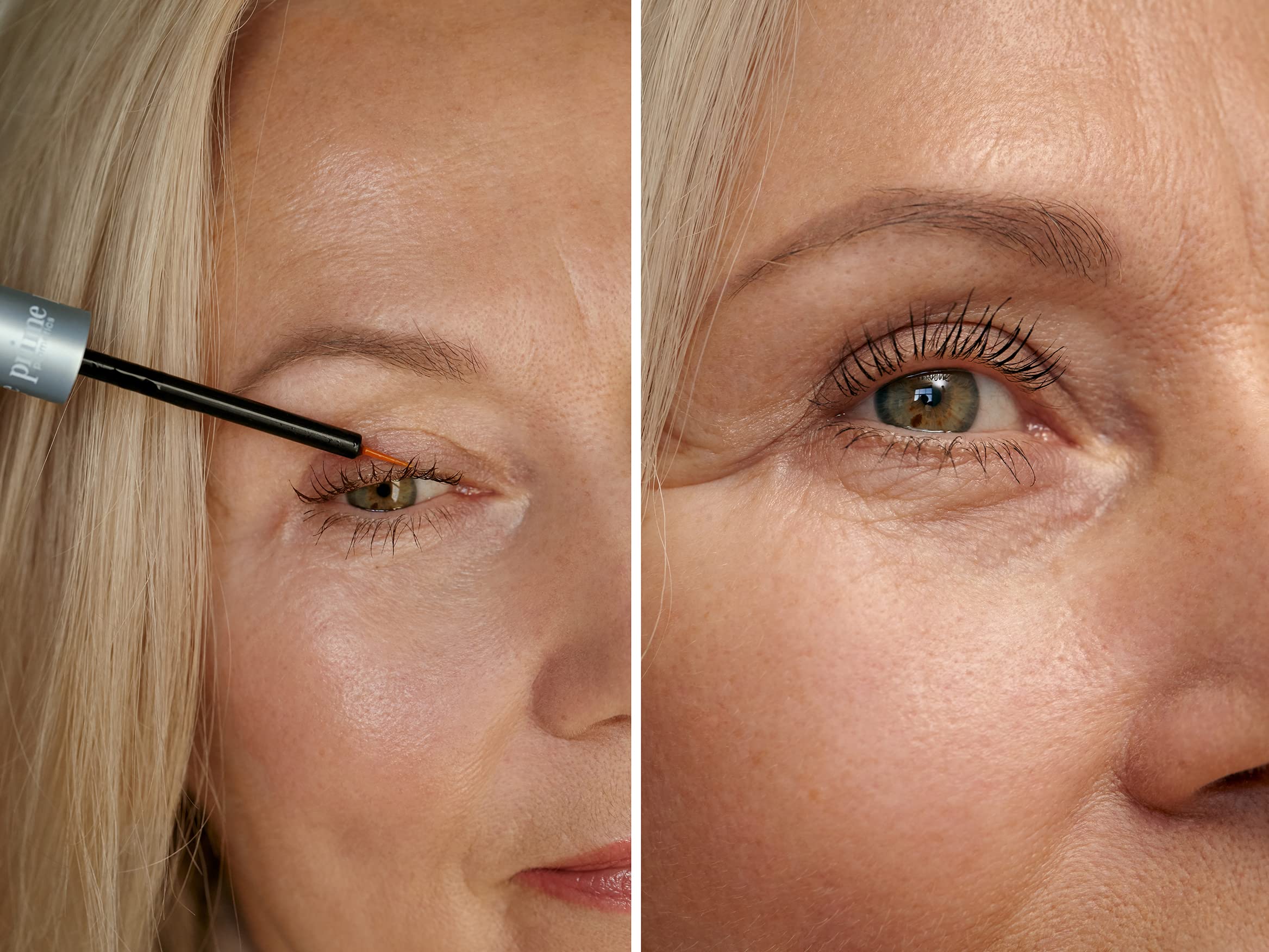 PrimeLash Growth Serum side profile displaying product information for sensitive eyes