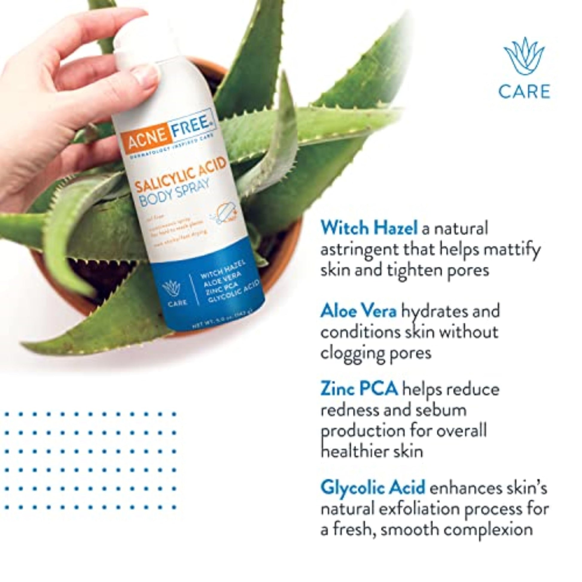 Dermatologist inspired acne body spray ingredients label