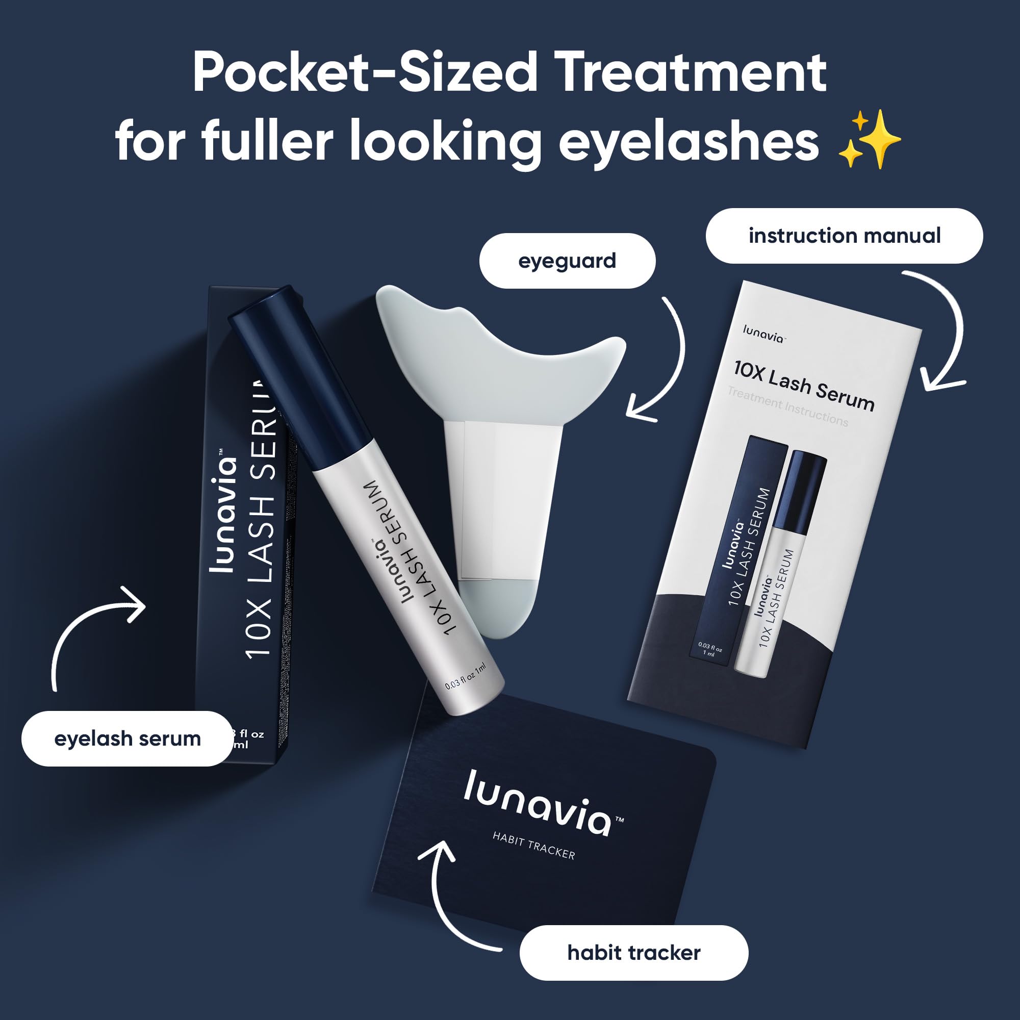 Lunavia eyelash growth treatments clear liquid formula close up showcasing precision tip applicator