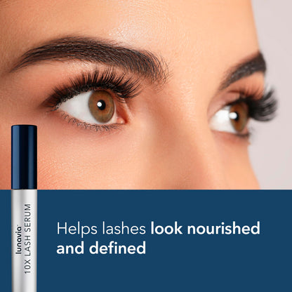Side angle of the nourishing lash serum featuring ginseng root extract text on box packaging