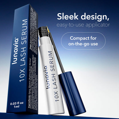 Complete product view of Lunavia eyelash enhancer serum bottle on clean professional background