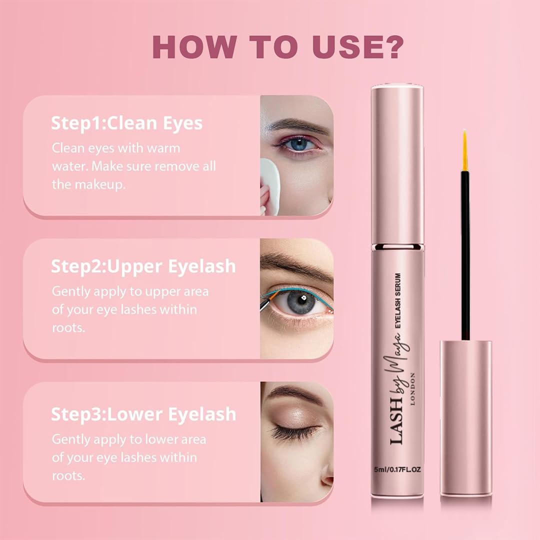 Premium eyelash growth serum by LASH by Maya showing the sleek bottle design
