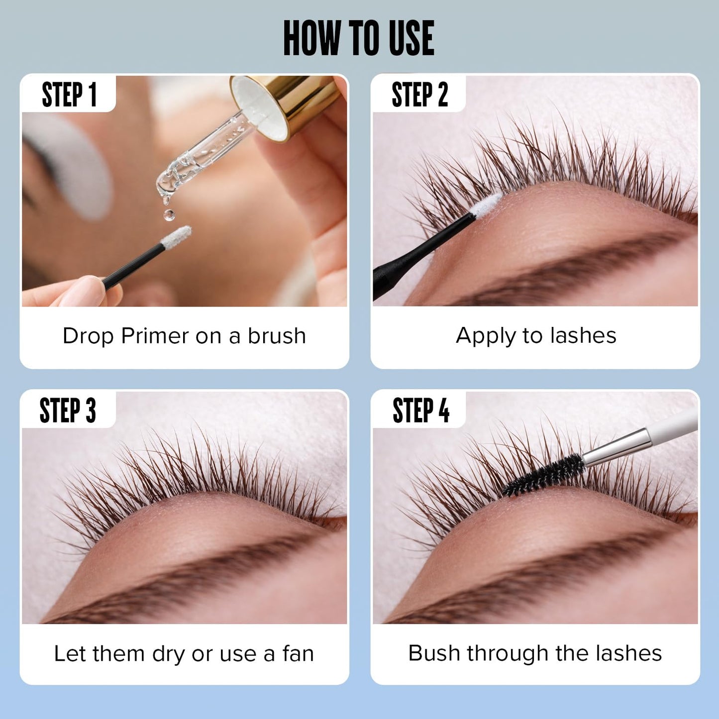 Stacy Lash lash extension primer being applied with a micro brush to natural eyelashes