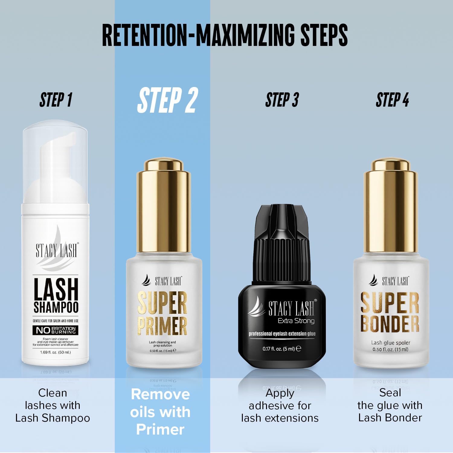 Stacy Lash protein oil remover ingredients and product packaging details