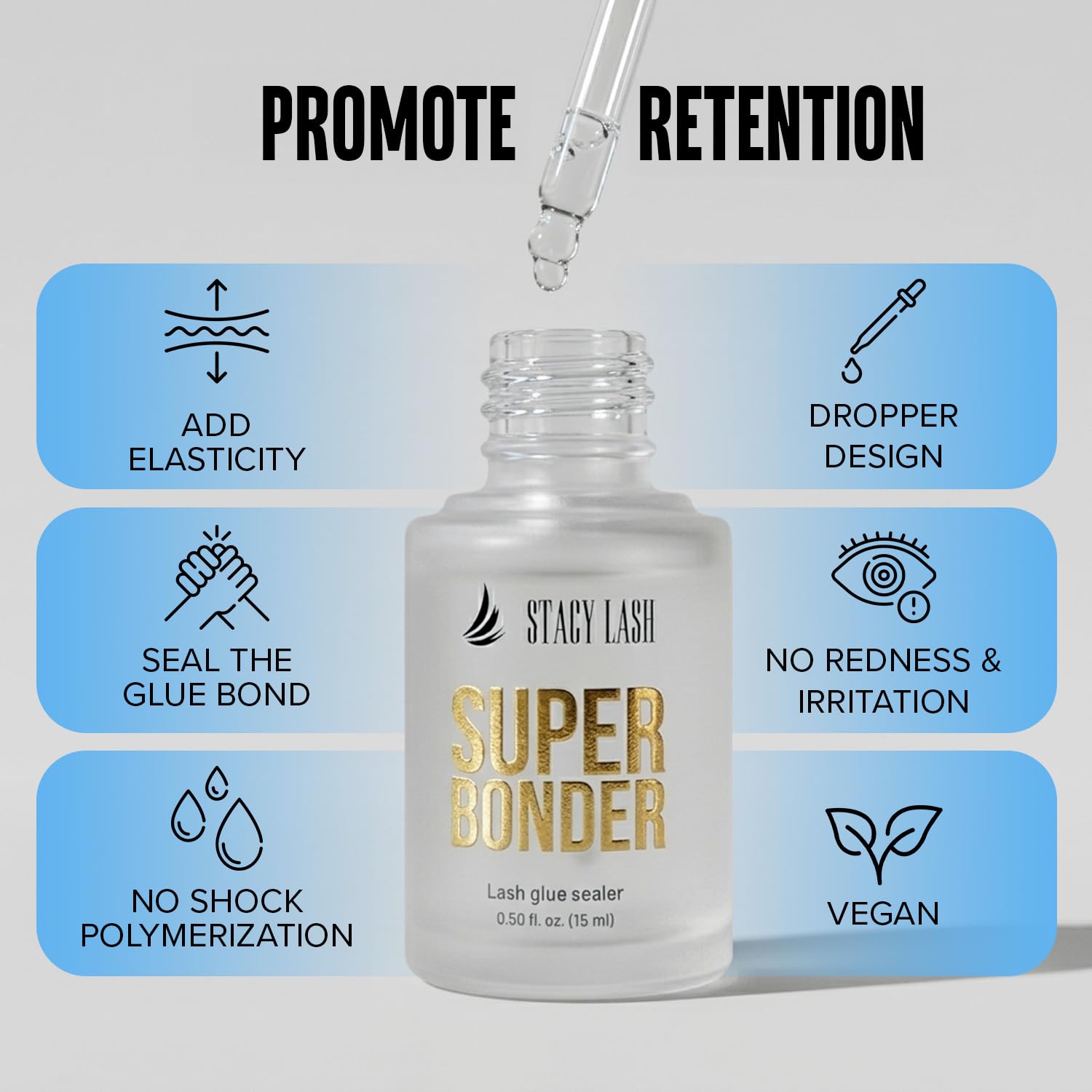 Professional eyelash extension primer complement bottle showing dropper tip