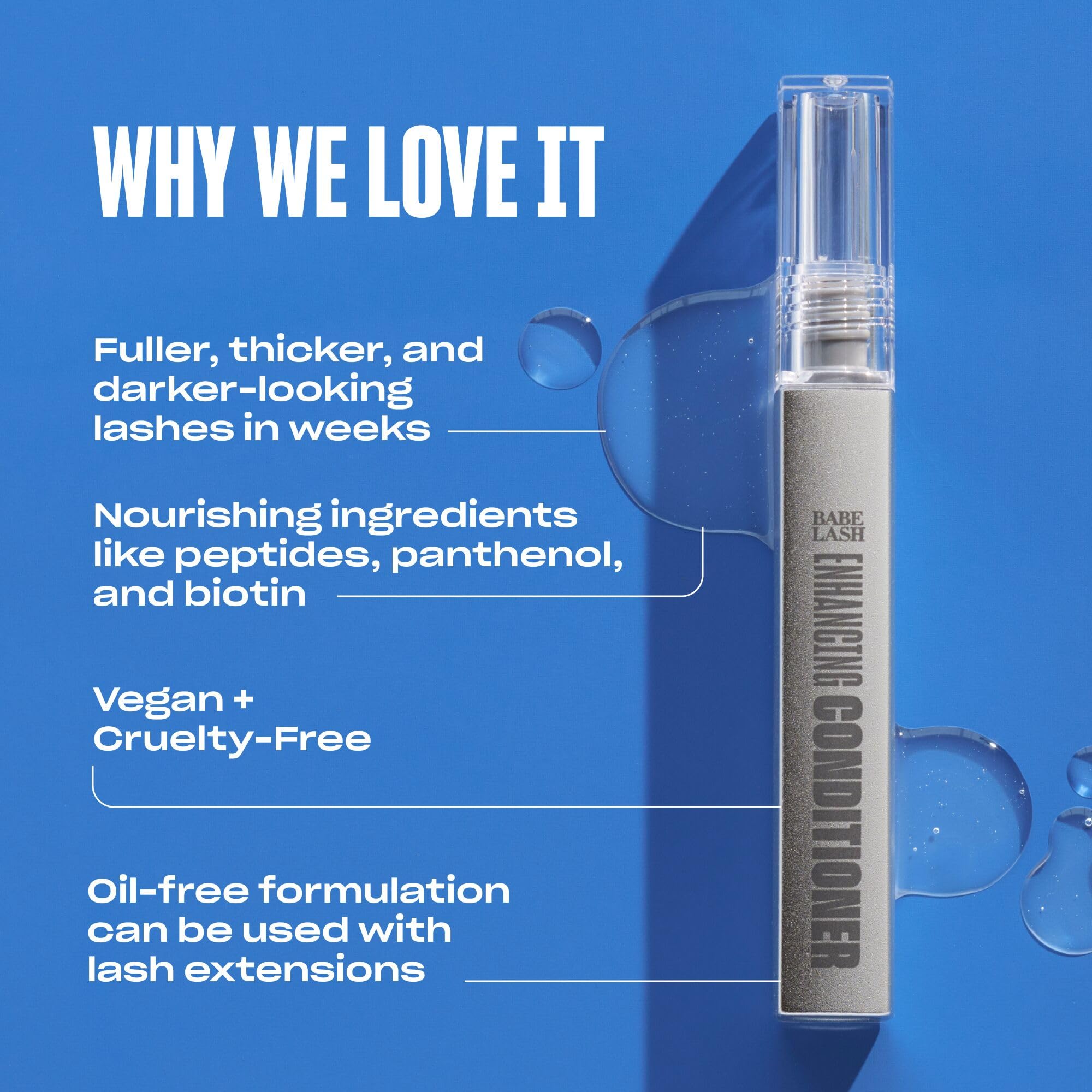 Babe Original peptide and biotin eyelash conditioner starter size bottle standing upright.