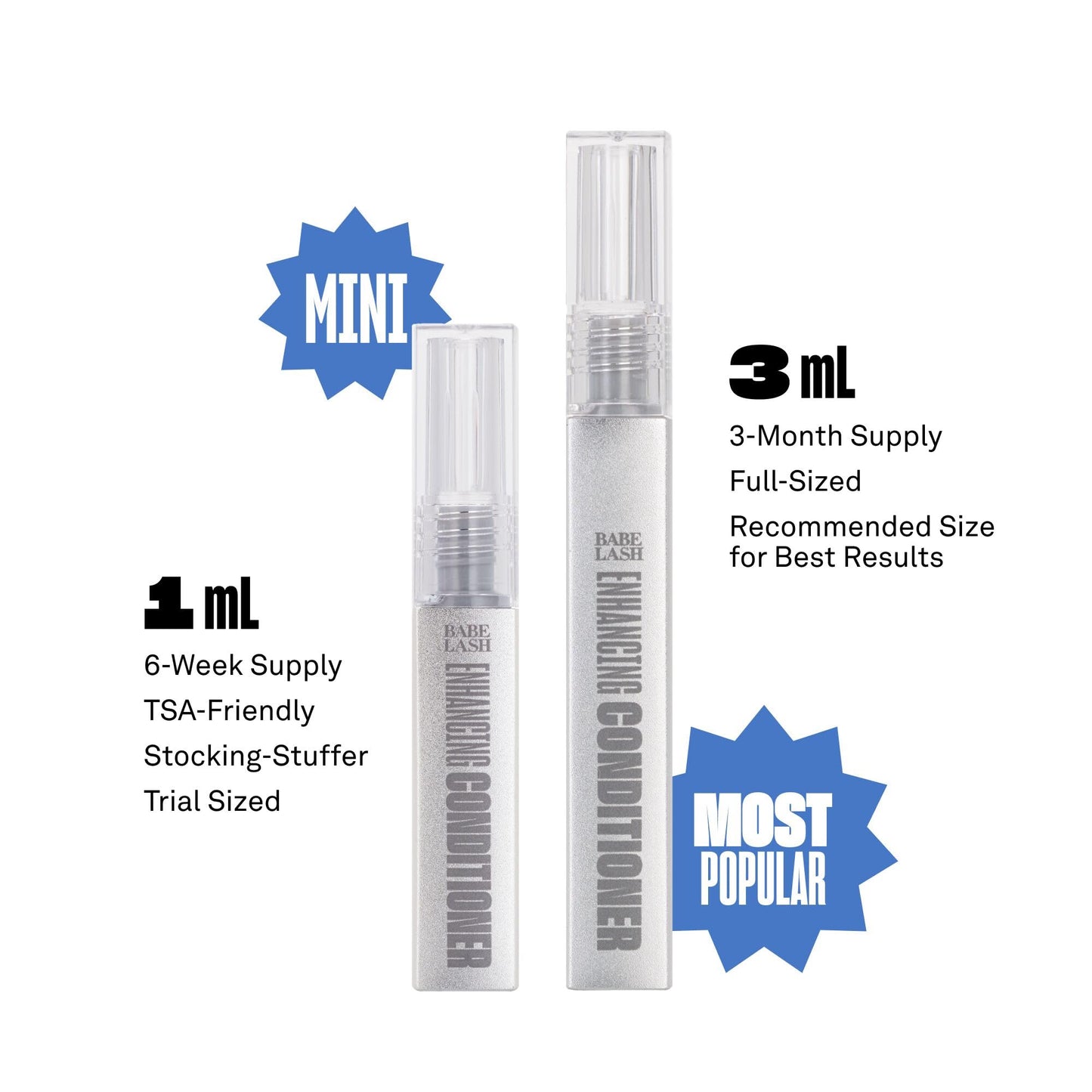 Side view of Babe Original lash enhancing conditioning serum for thicker eyelashes.