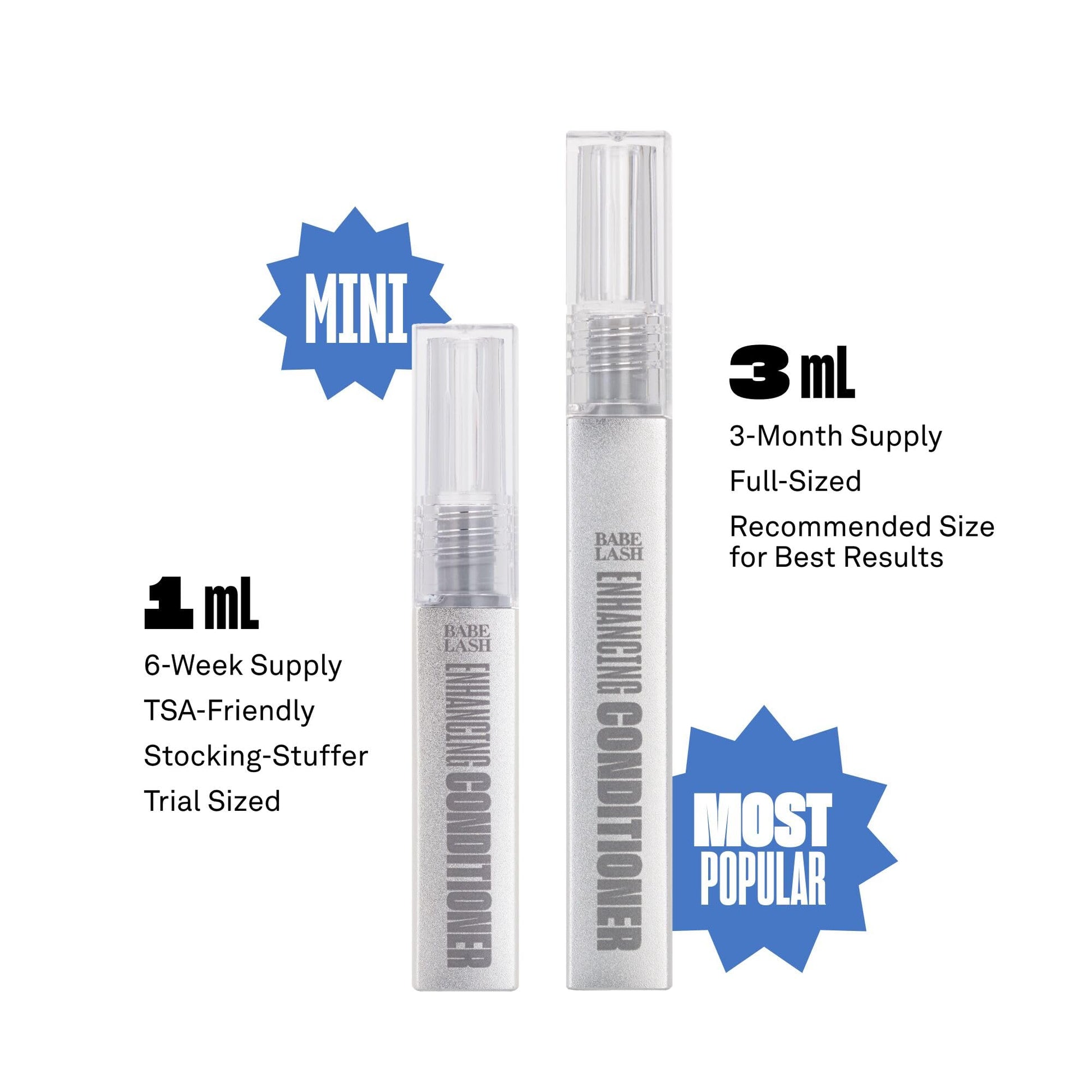 Side view of Babe Original lash enhancing conditioning serum for thicker eyelashes.