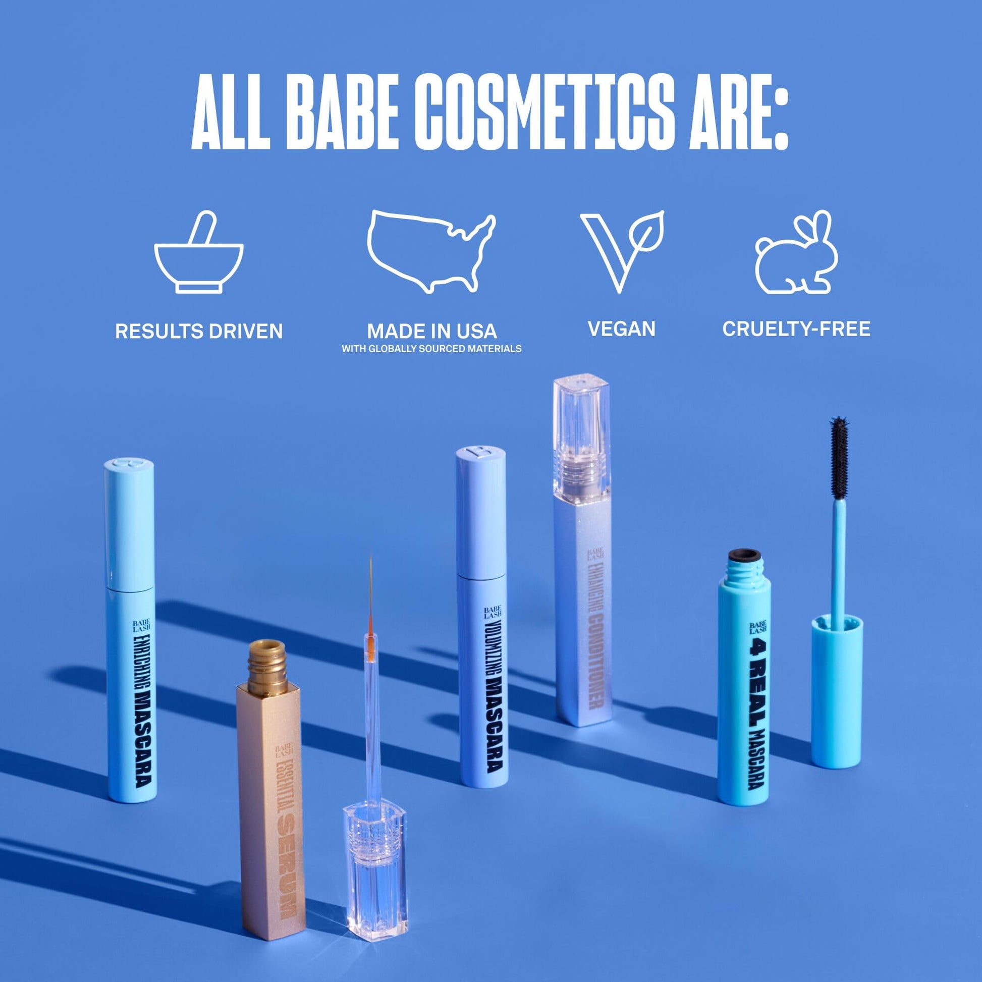 Babe Original lash conditioner daily eye cosmetic solution in premium bottle display.