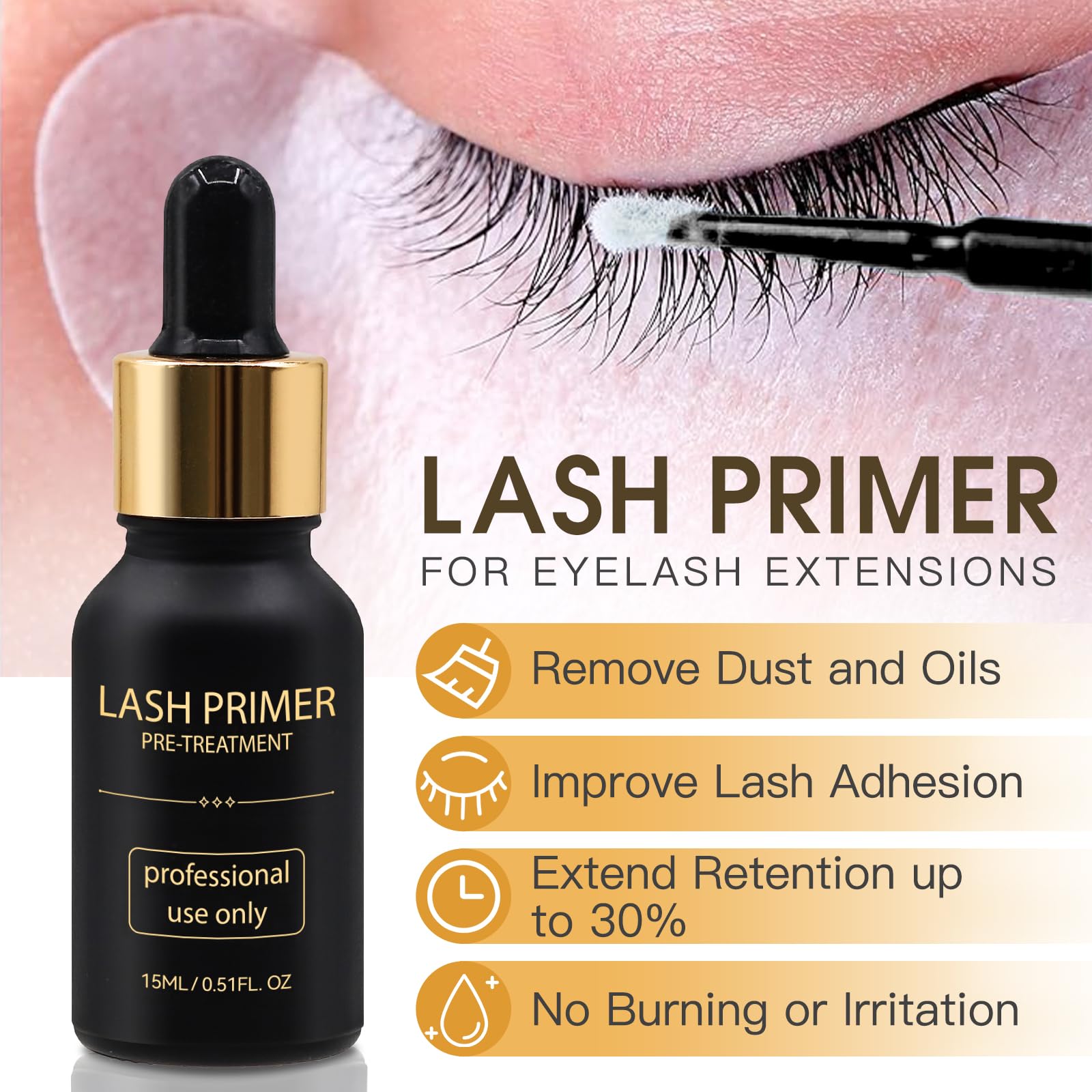 PRO LASHBEAUTY Super Bonder glue accelerator bottle highlighting extension retention benefits