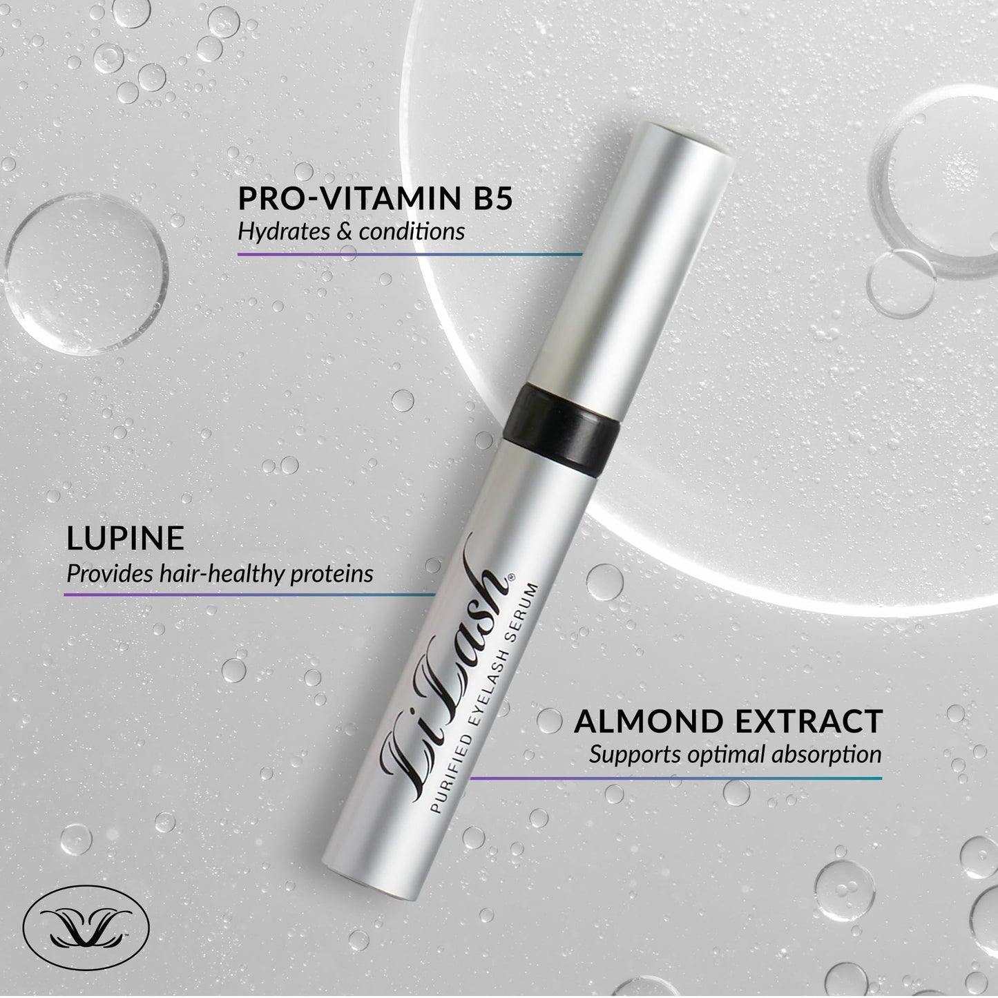 Authentic USA imported LiLash lash serum packaging highlighting conditioning vitamins and minerals