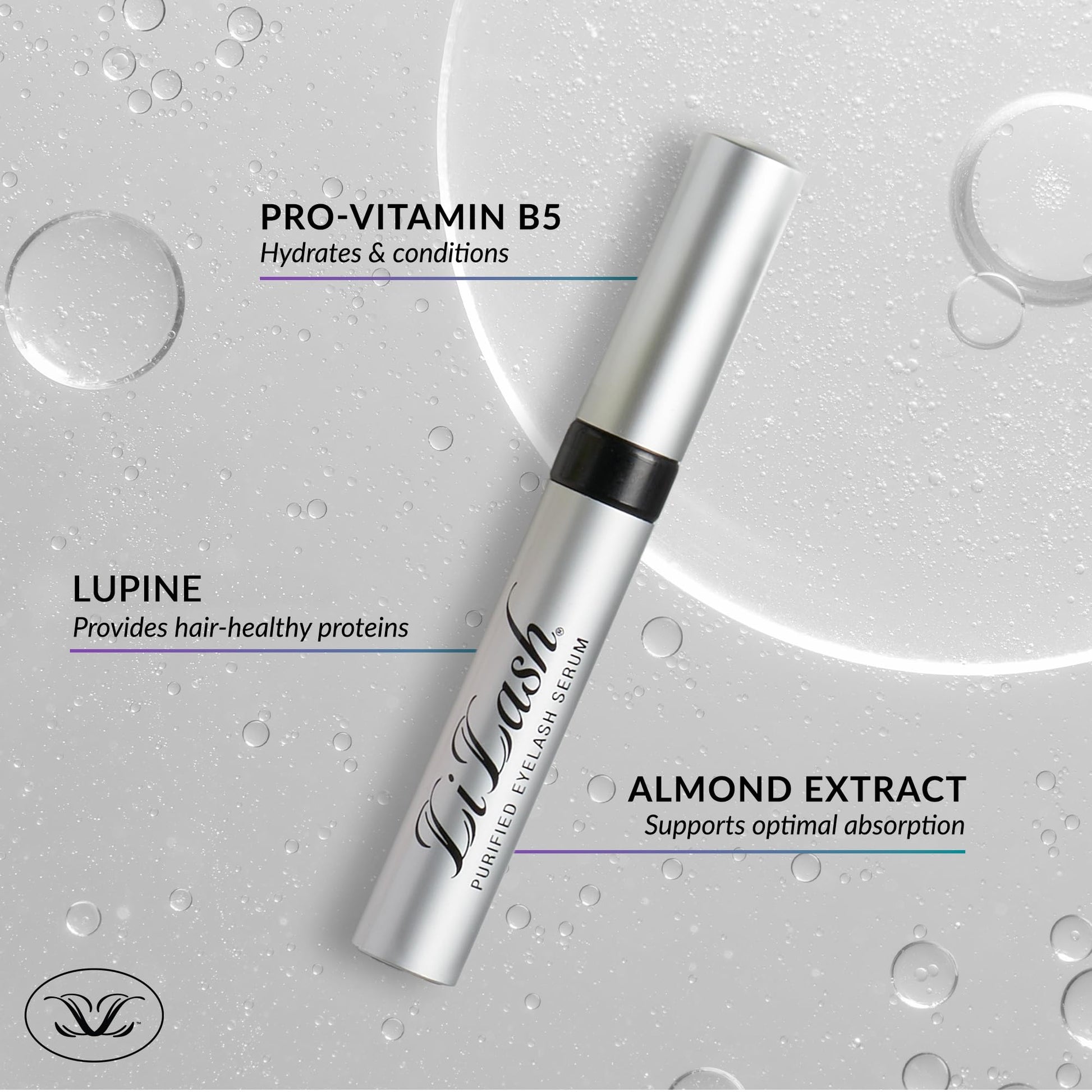 Authentic USA imported LiLash lash serum packaging highlighting conditioning vitamins and minerals