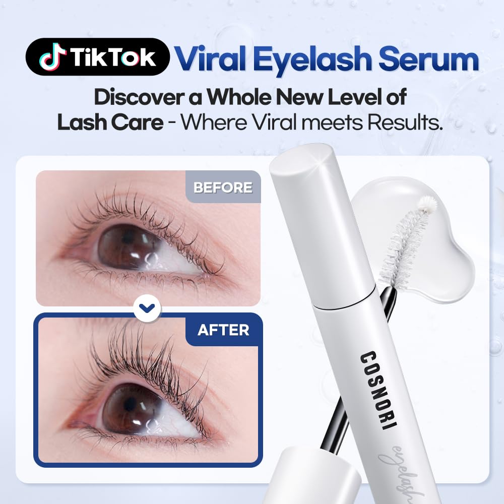 Cosnori prostaglandin free serum being applied to upper eyelashes for daily nourishment.