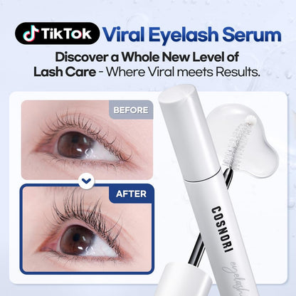 Cosnori prostaglandin free serum being applied to upper eyelashes for daily nourishment.