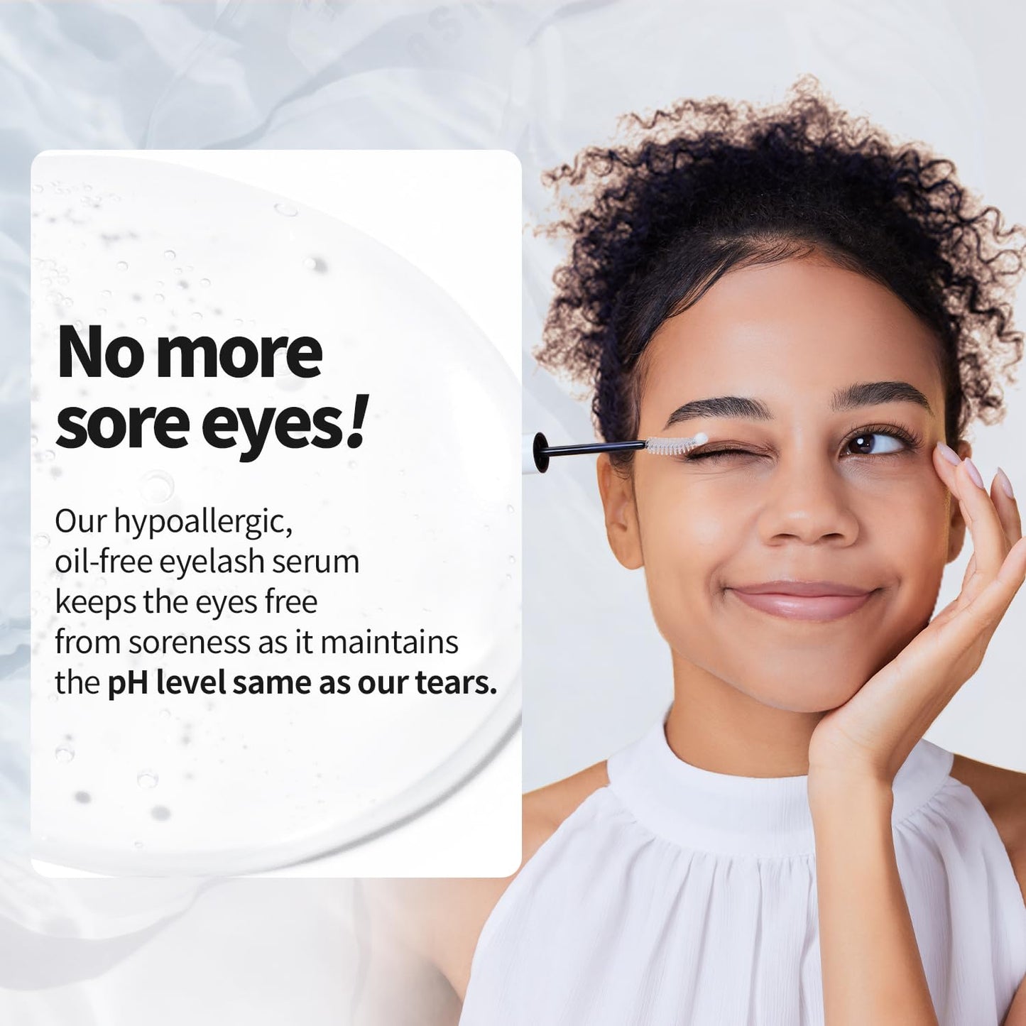 Cosnori peptide infused eyelash enhancer demonstrating application on sparse eyebrow areas.