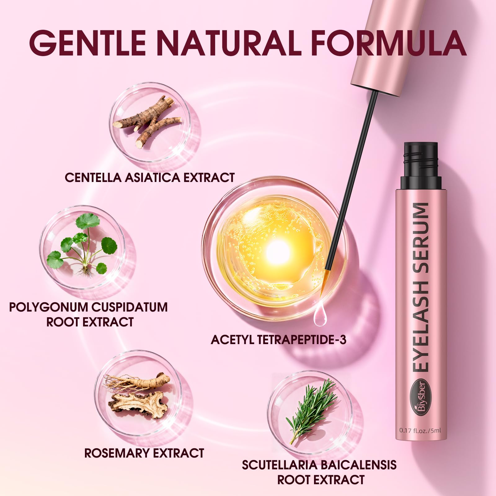 Vegan lash and brow growth serum five milliliter bottle overview