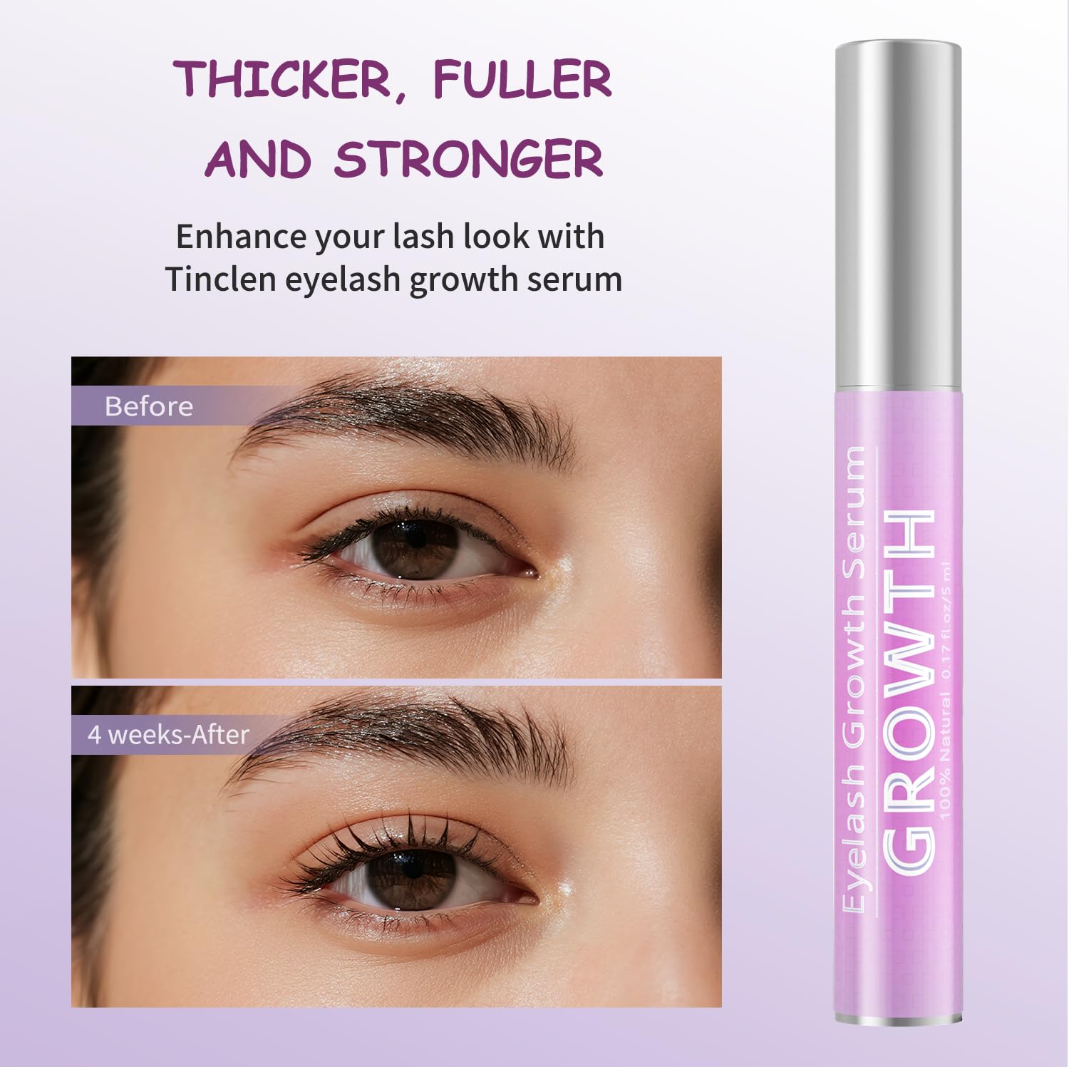 Tinclen natural formula lash serum packaging showcasing the cruelty-free and vegan certification.