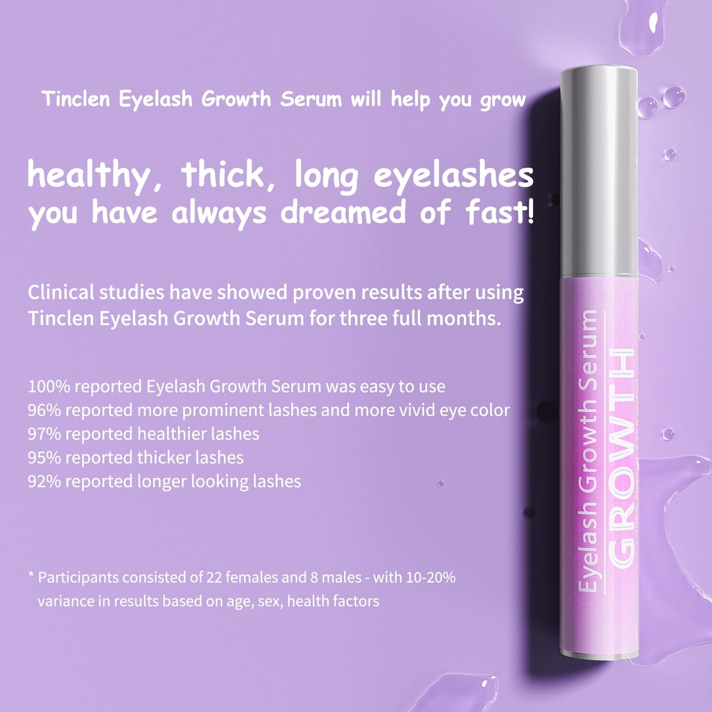 Side angle view of the Tinclen 0.17 fluid ounce premium eye lash conditioning serum.