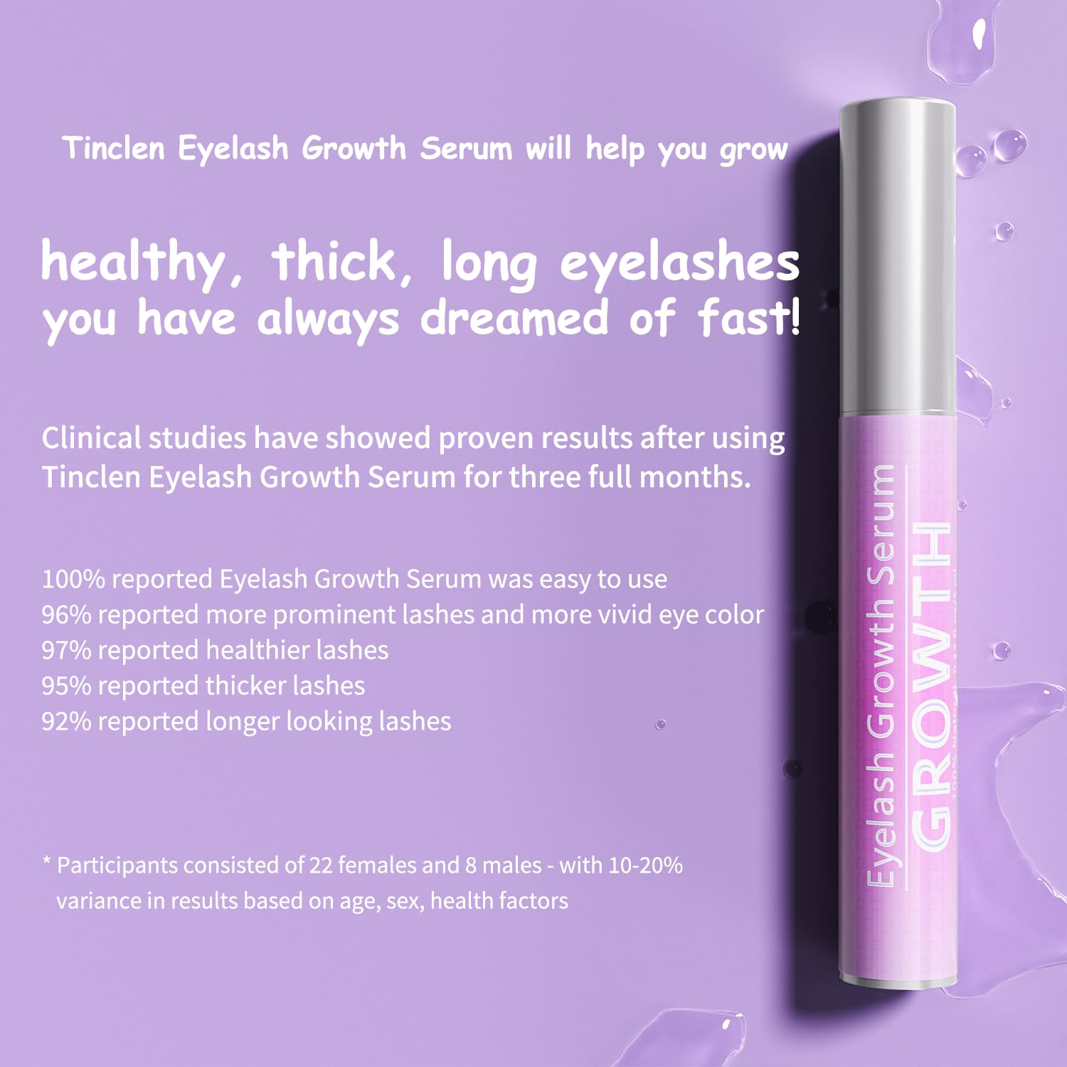 Side angle view of the Tinclen 0.17 fluid ounce premium eye lash conditioning serum.