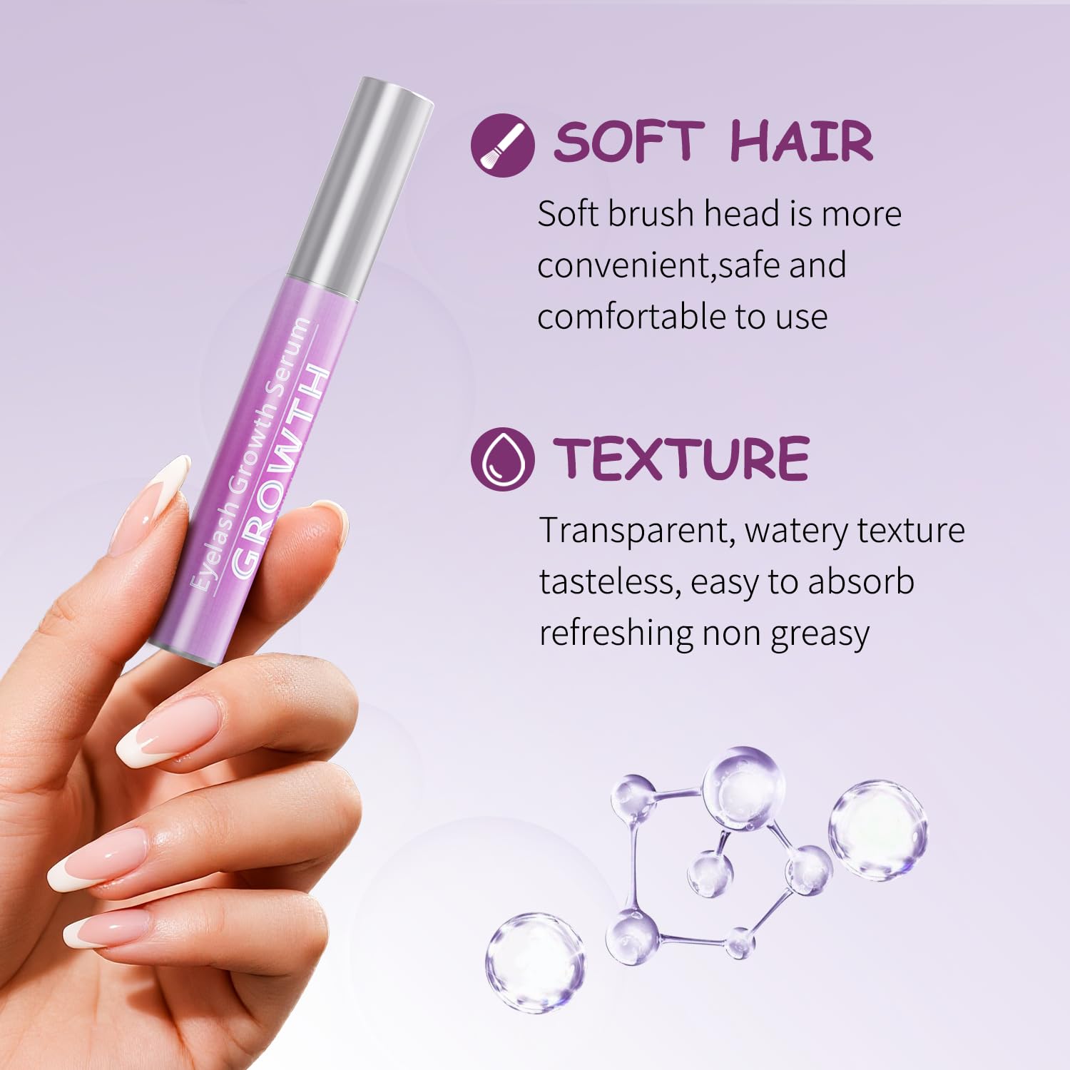 Close up view of the fine brush tip designed for precise eyelash root line application.