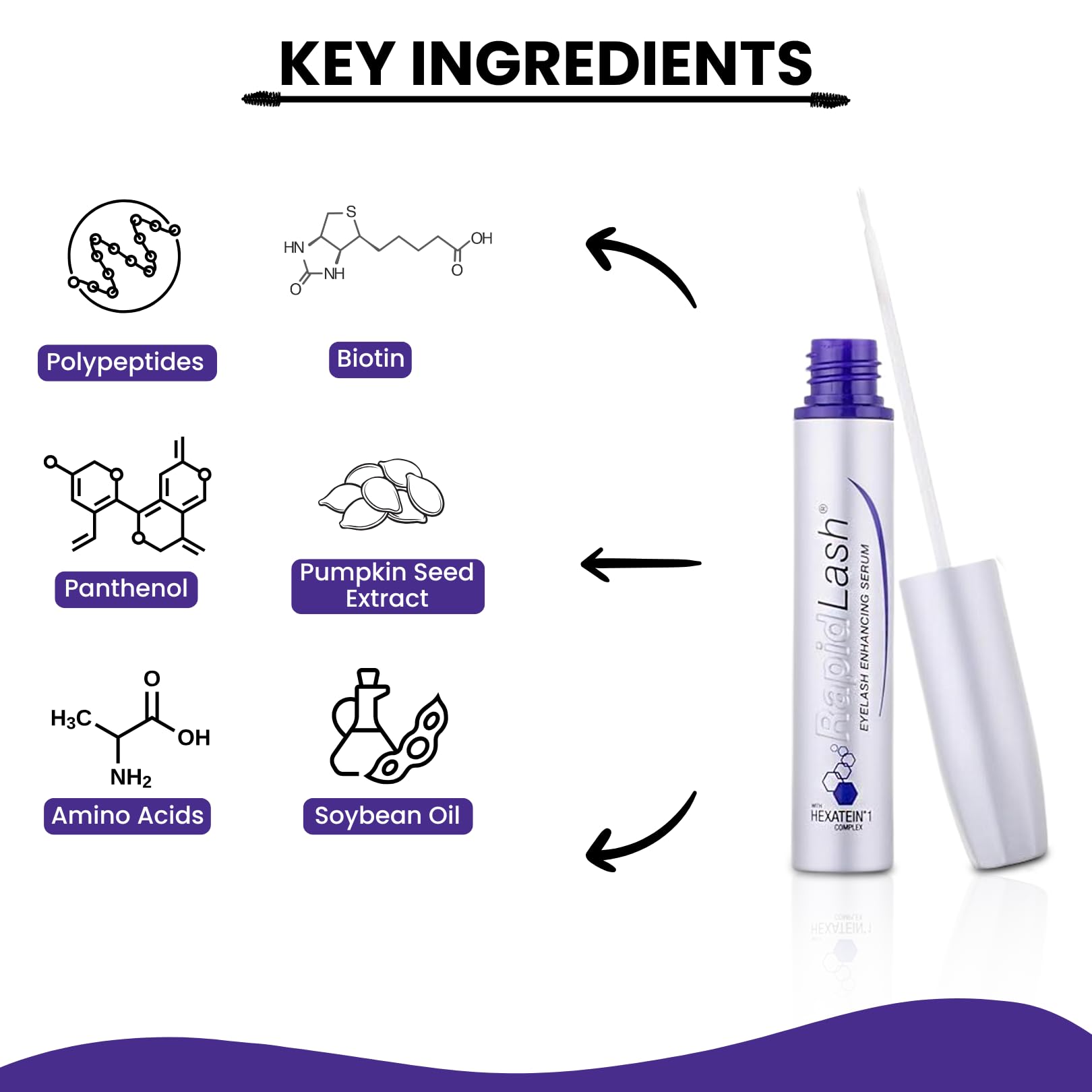 Close up of the fine applicator brush on the RapidLash Eyelash Enhancing Serum bottle
