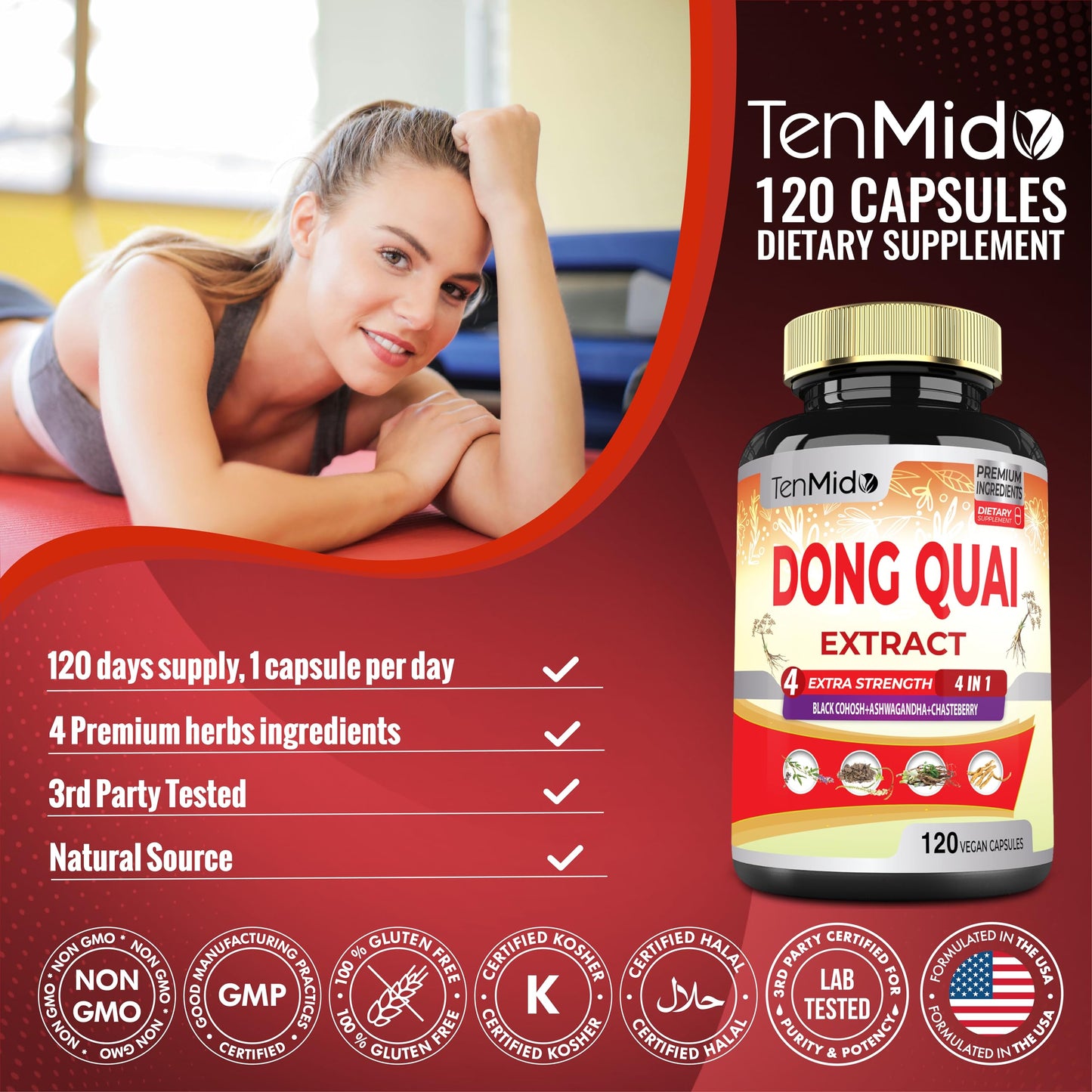 Close up of Tenmido menopause support supplement label details