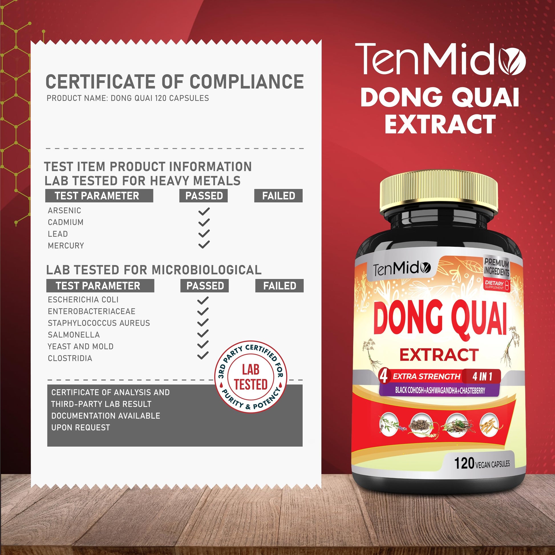 Back of Tenmido supplement bottle with dosage instructions