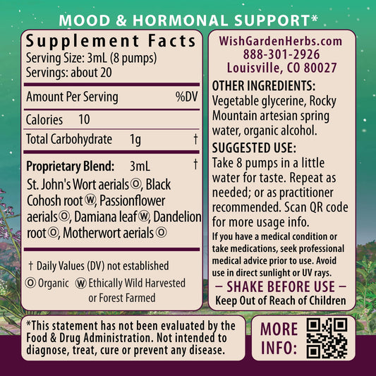 WishGarden Herbs Postpartum Emotional Baby Blues bottle label details