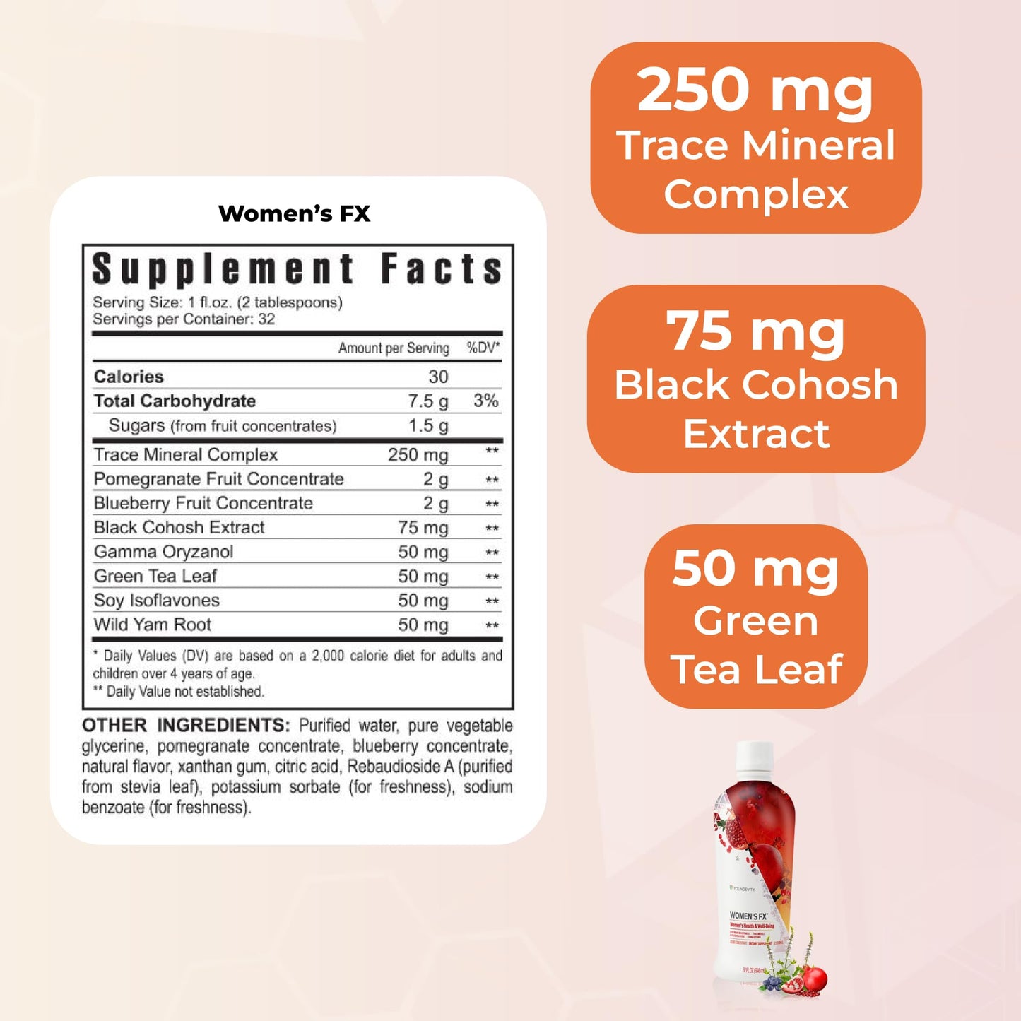 Youngevity Women's FX liquid supplement bottle side profile