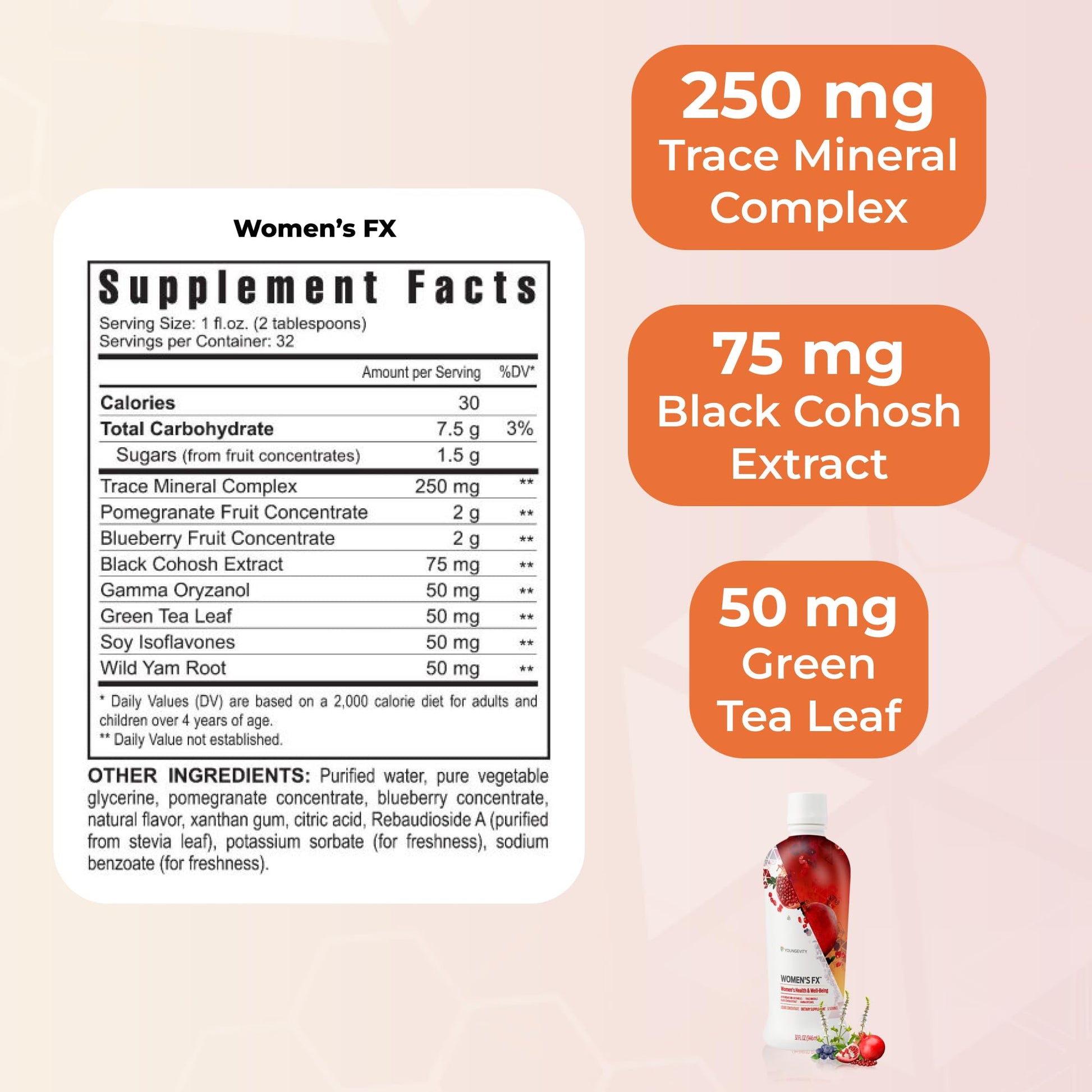 Youngevity Women's FX liquid supplement bottle side profile