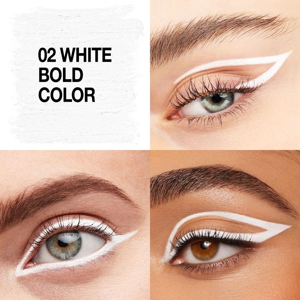 White eyeliner pencil used for graphic wing eye makeup