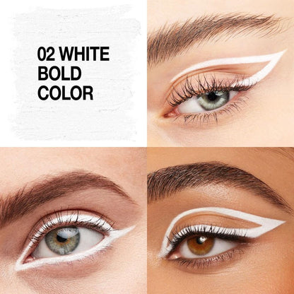 White eyeliner pencil used for graphic wing eye makeup
