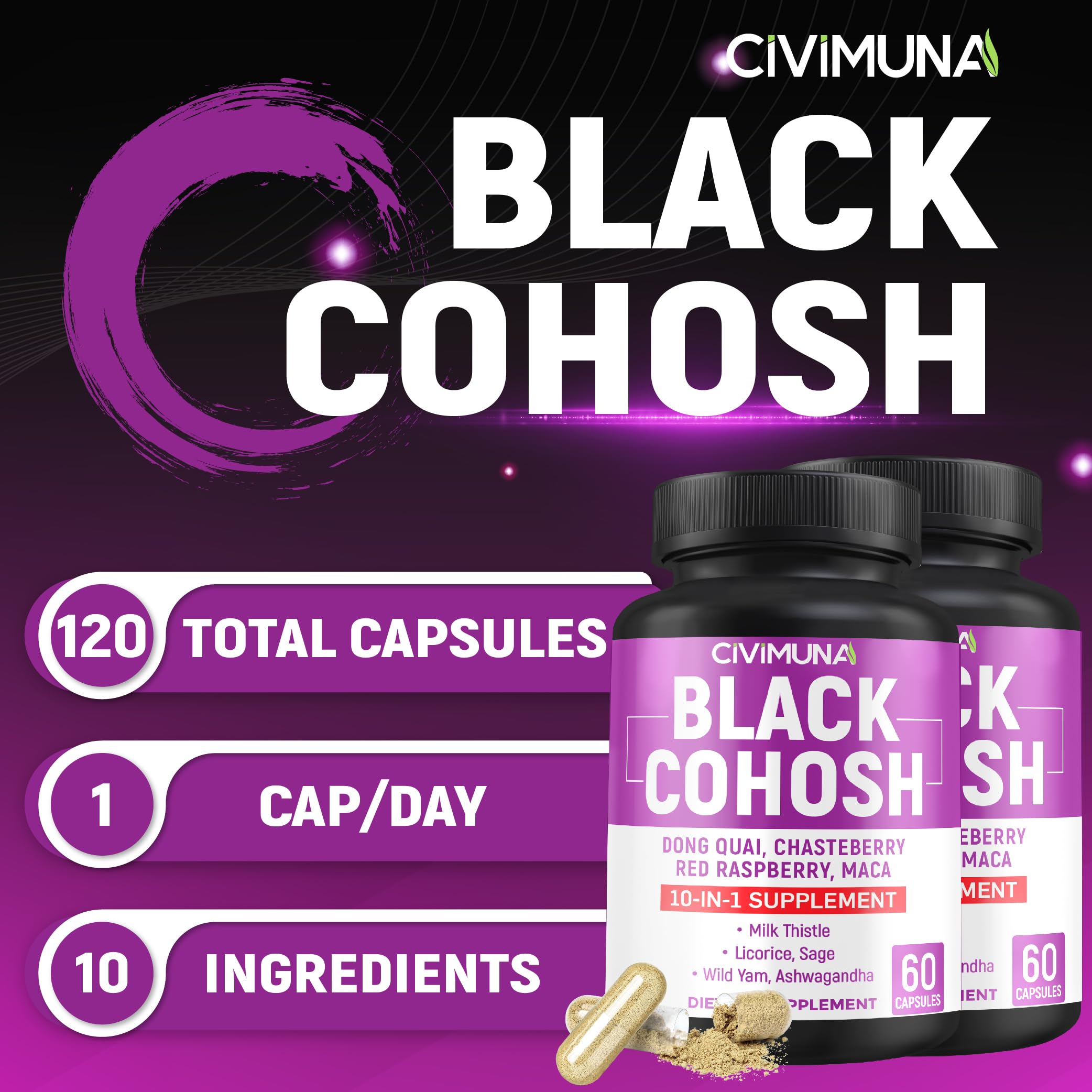 Civimuna Black Cohosh capsules label ingredients and usage details