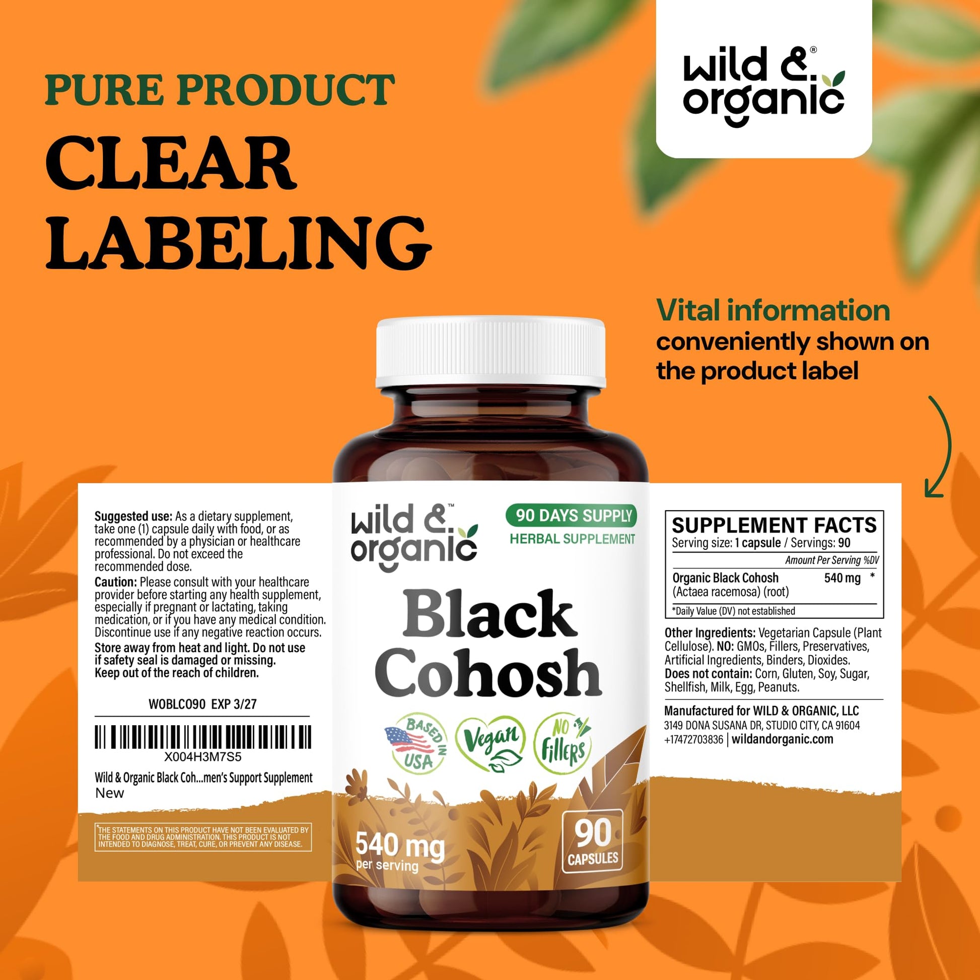 Authentic USA imported Wild & Organic Black Cohosh supplement