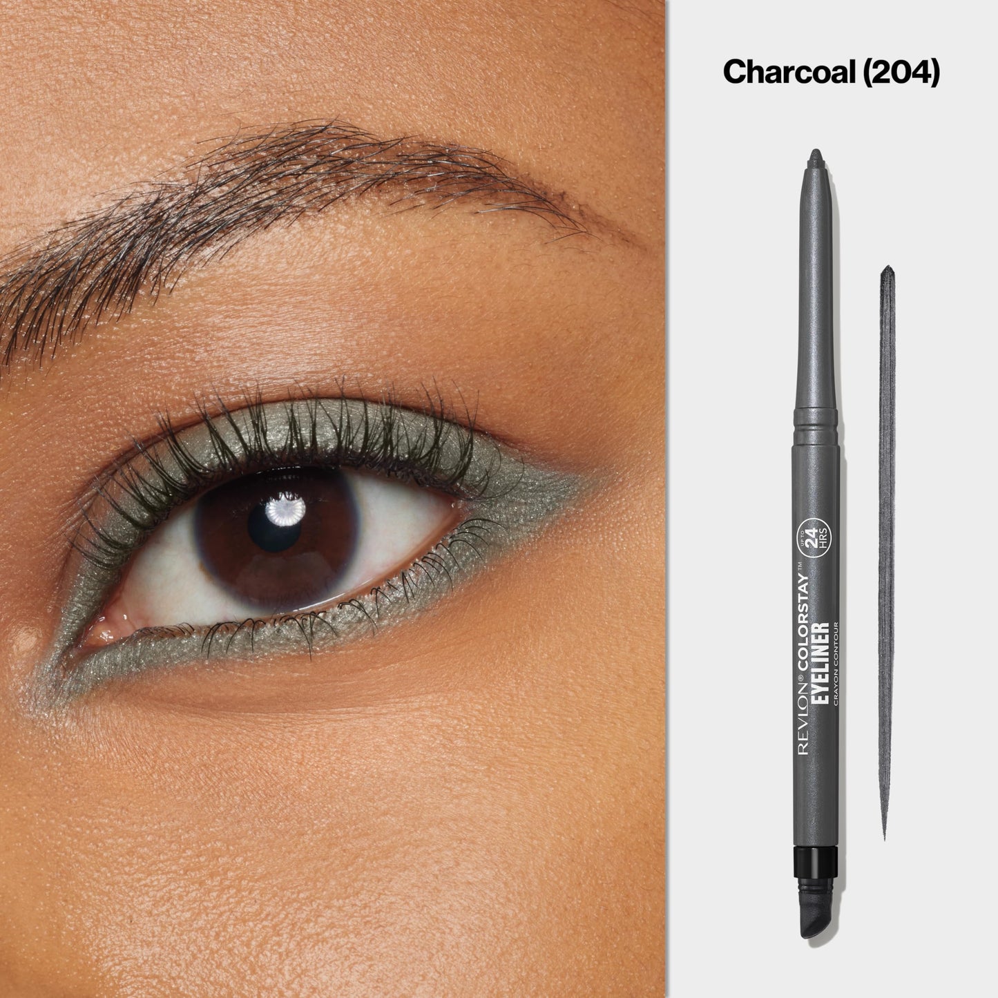 Revlon Charcoal eyeliner pencil showing sharpener and smudger