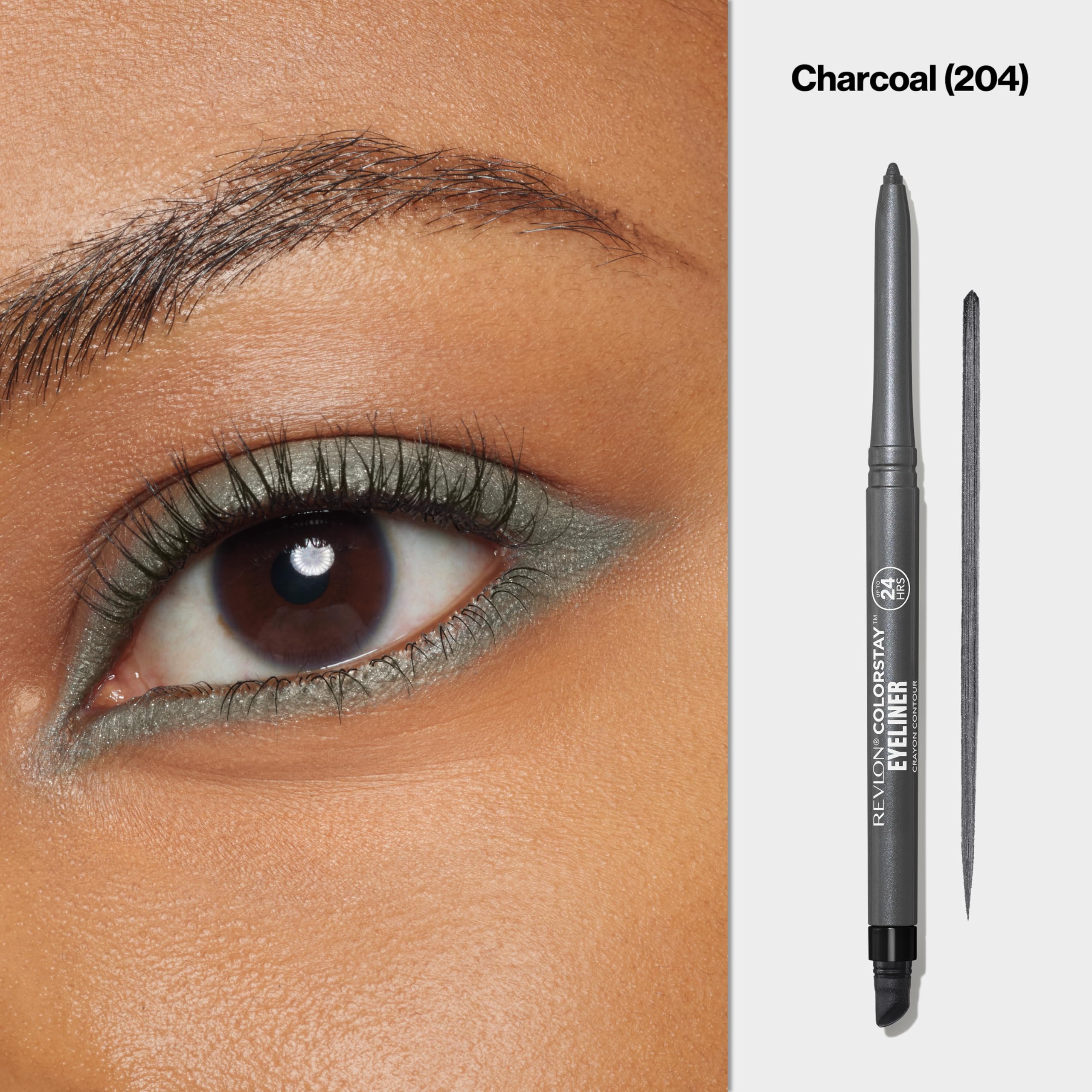 Revlon Charcoal eyeliner pencil showing sharpener and smudger