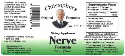 Close up view of Christopher's Original Formulas Nerve Formula herbal liquid