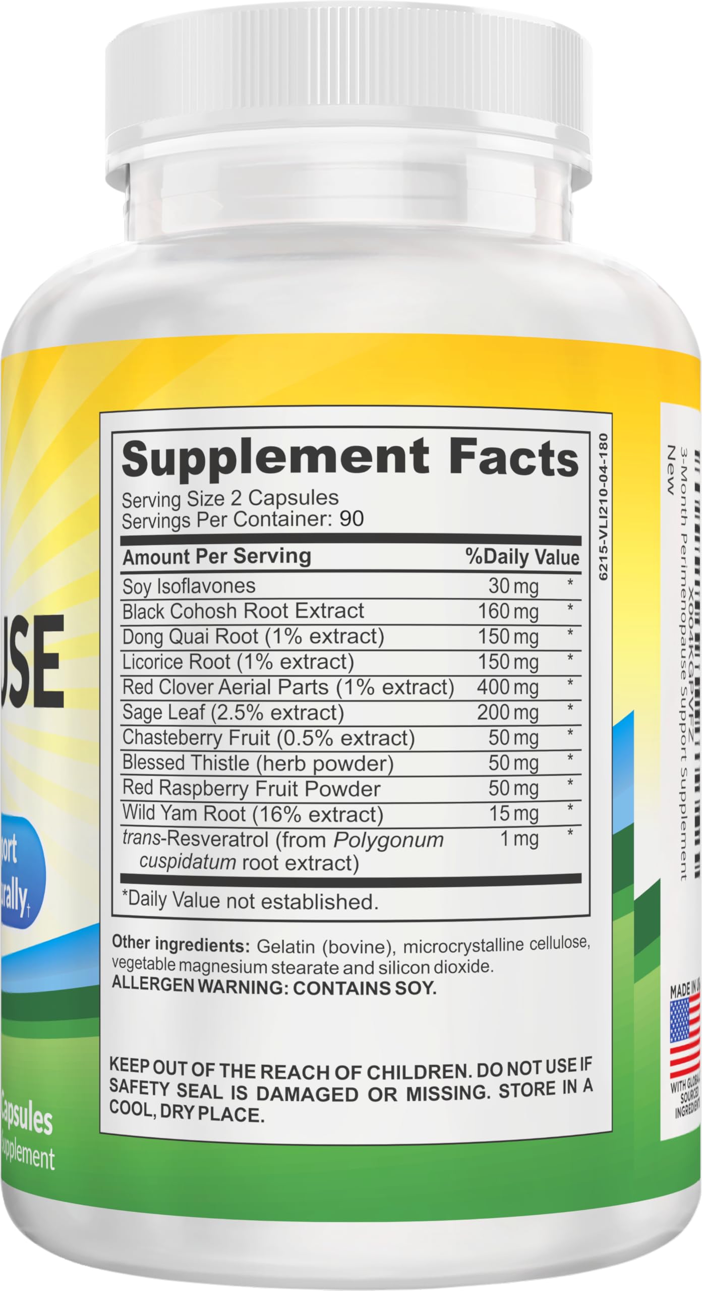 Elevate Recovery Perimenopause Support label details and ingredient list