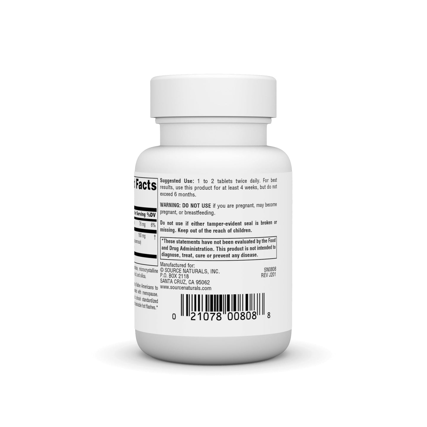 Side view of Source Naturals Black Cohosh bottle showing dosage
