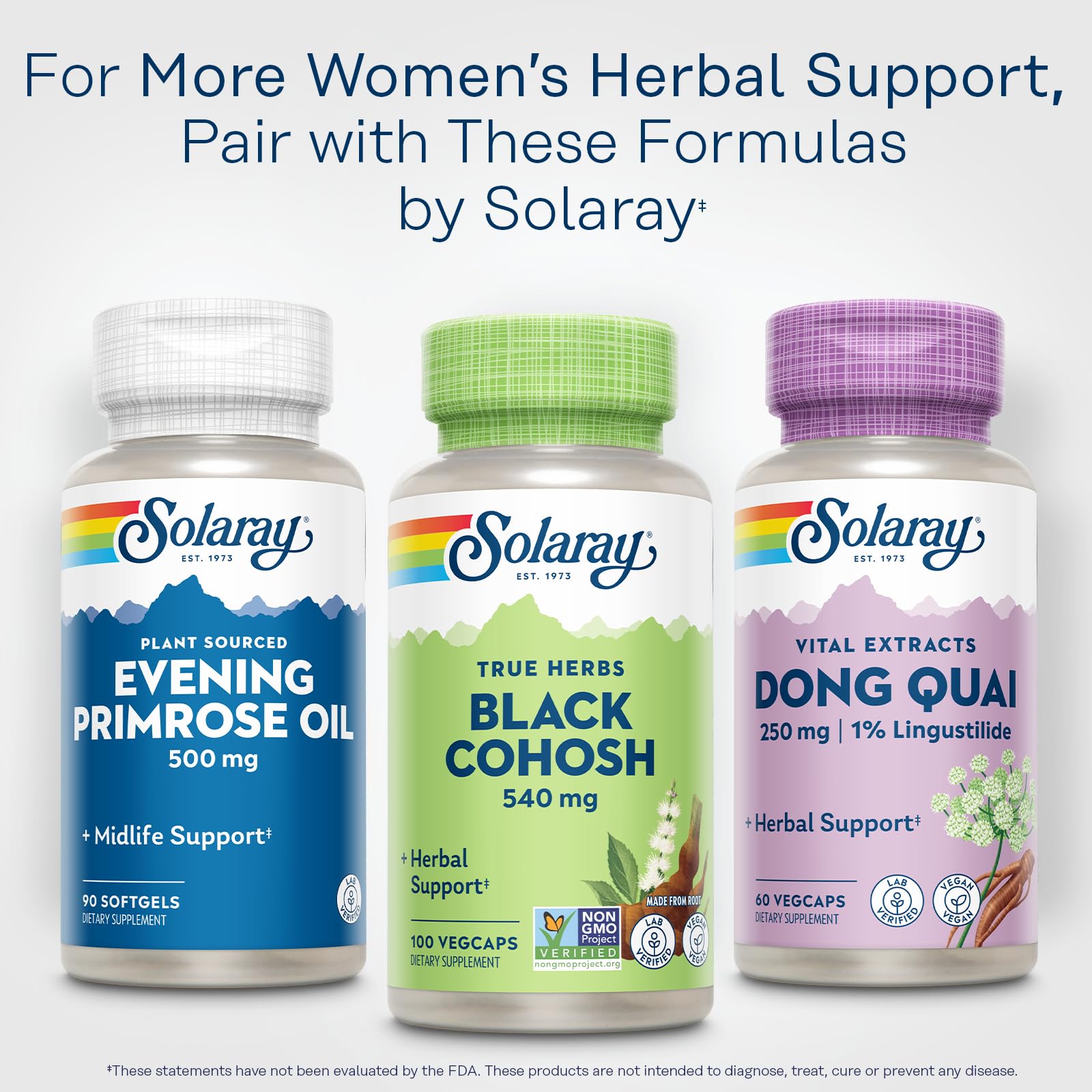 Side view of Solaray Black Cohosh 540 mg supplement