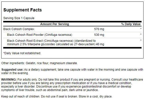 Swanson Black Cohosh herbal supplement bottle for menopause support