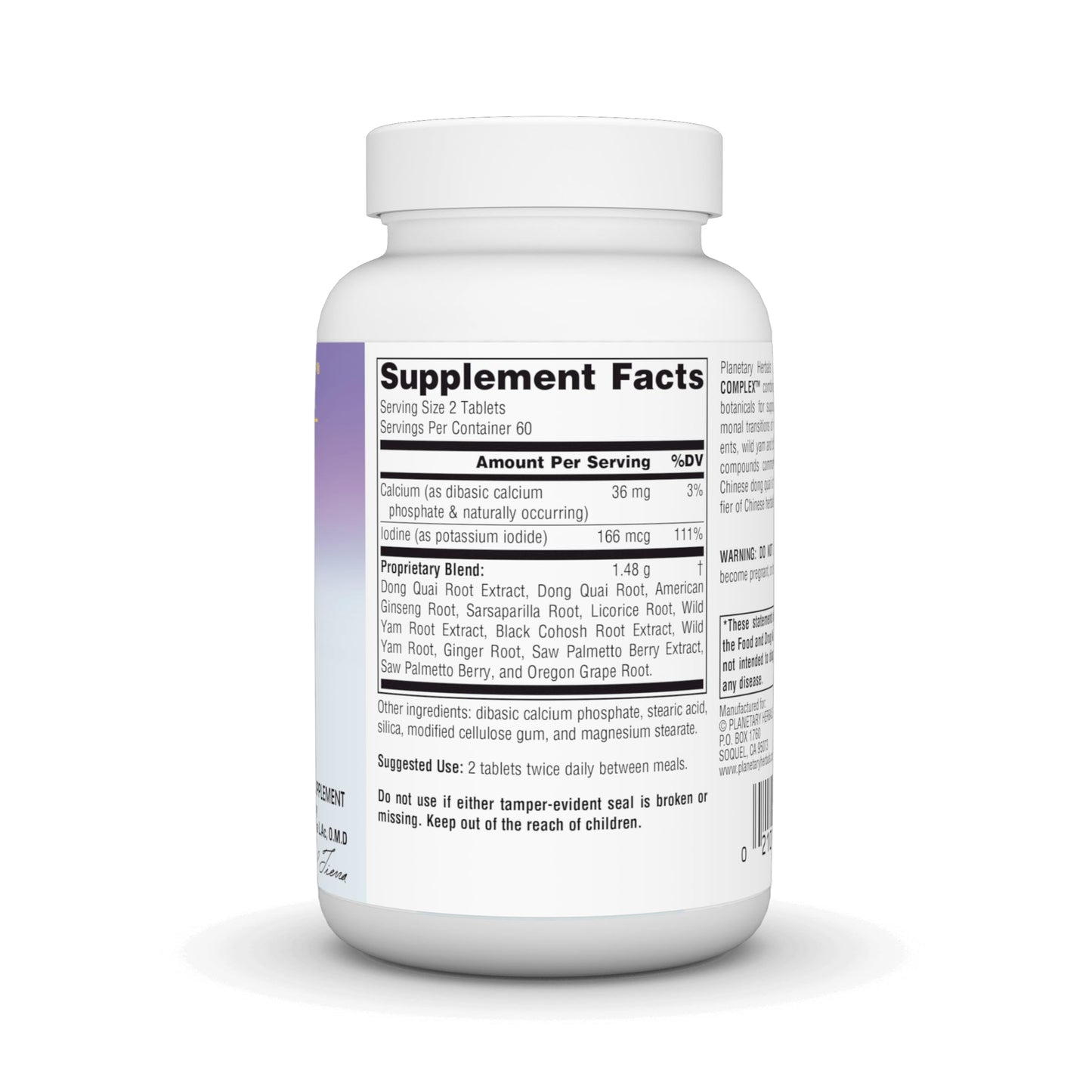 Planetary Herbals menopause support supplement bottle label
