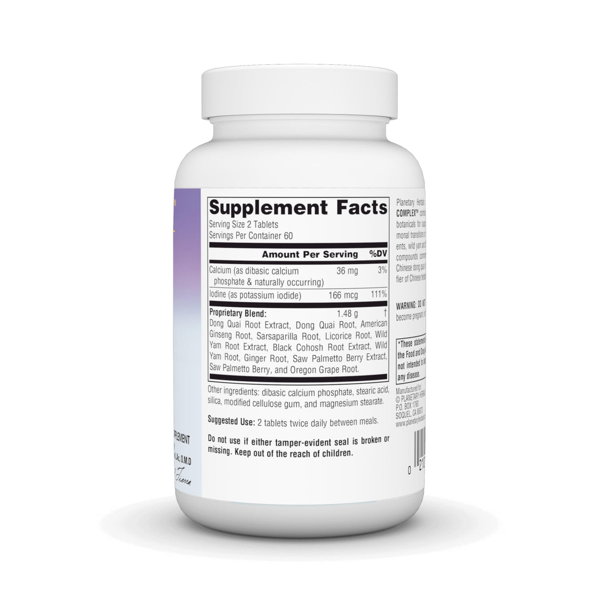 Planetary Herbals menopause support supplement bottle label