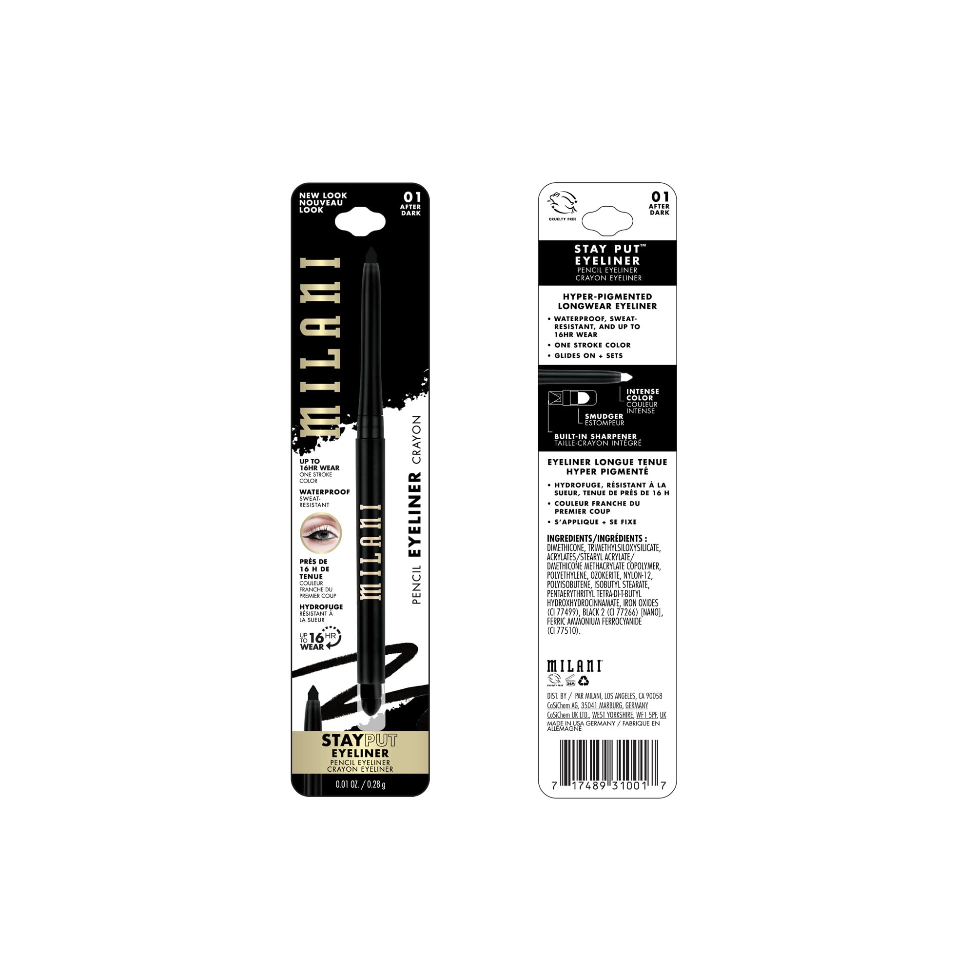 Milani After Dark eyeliner pencil showing the built-in smudger tool